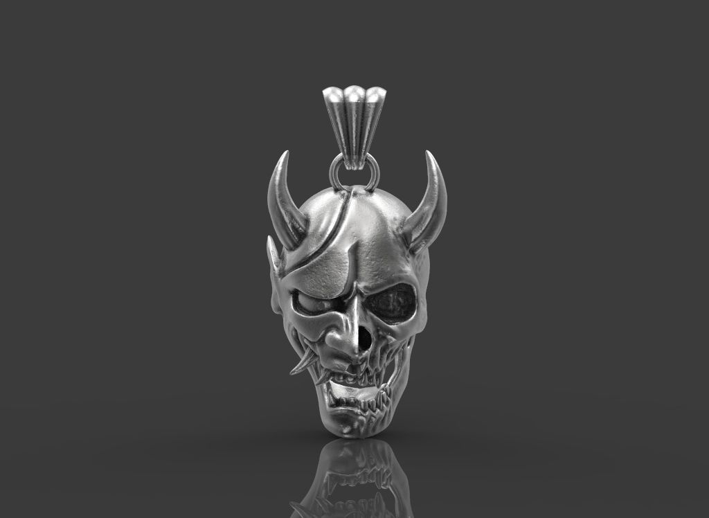 Ring Pendant Oni Skull 3D print model_1