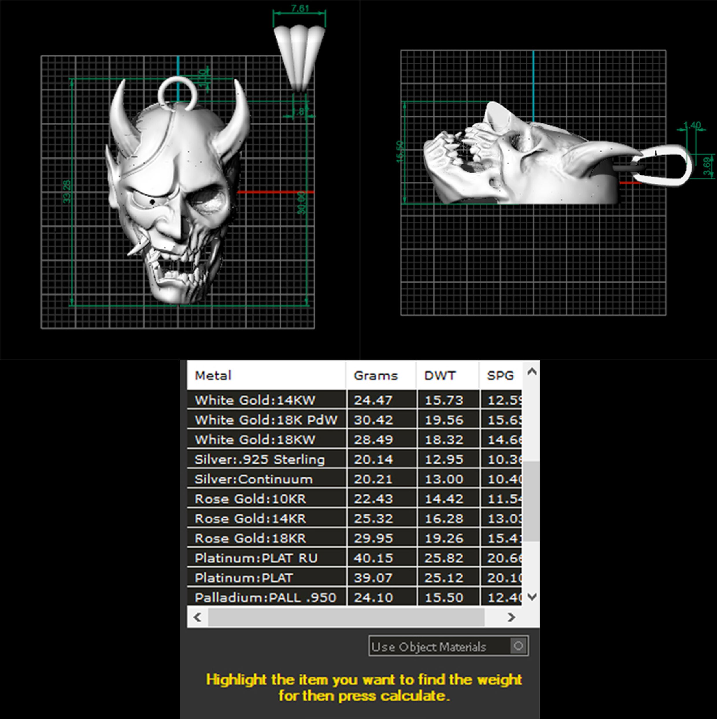 Ring Pendant Oni Skull 3D print model_9