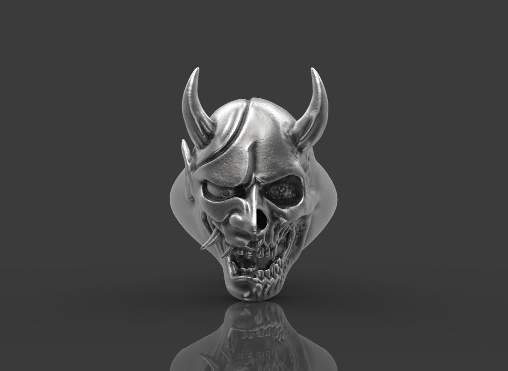 Ring Pendant Oni Skull 3D print model_3