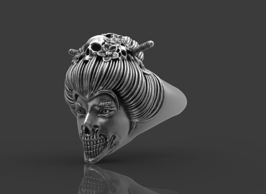 Ring Geisya Skull 3D print model_1
