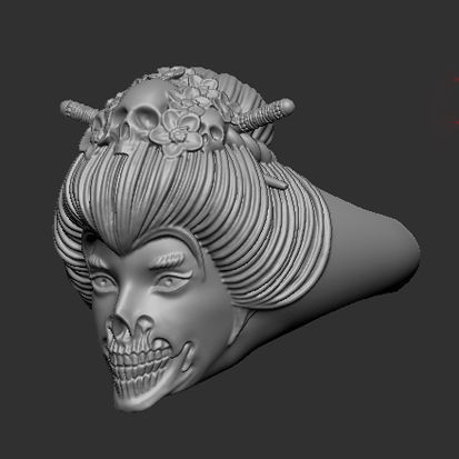 Ring Geisya Skull 3D print model_5