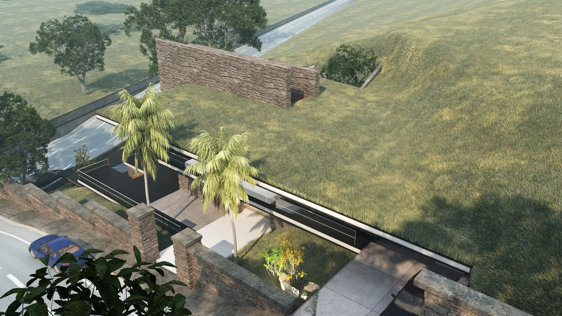 Mountain cliff house villa modern architecture 3D model_14