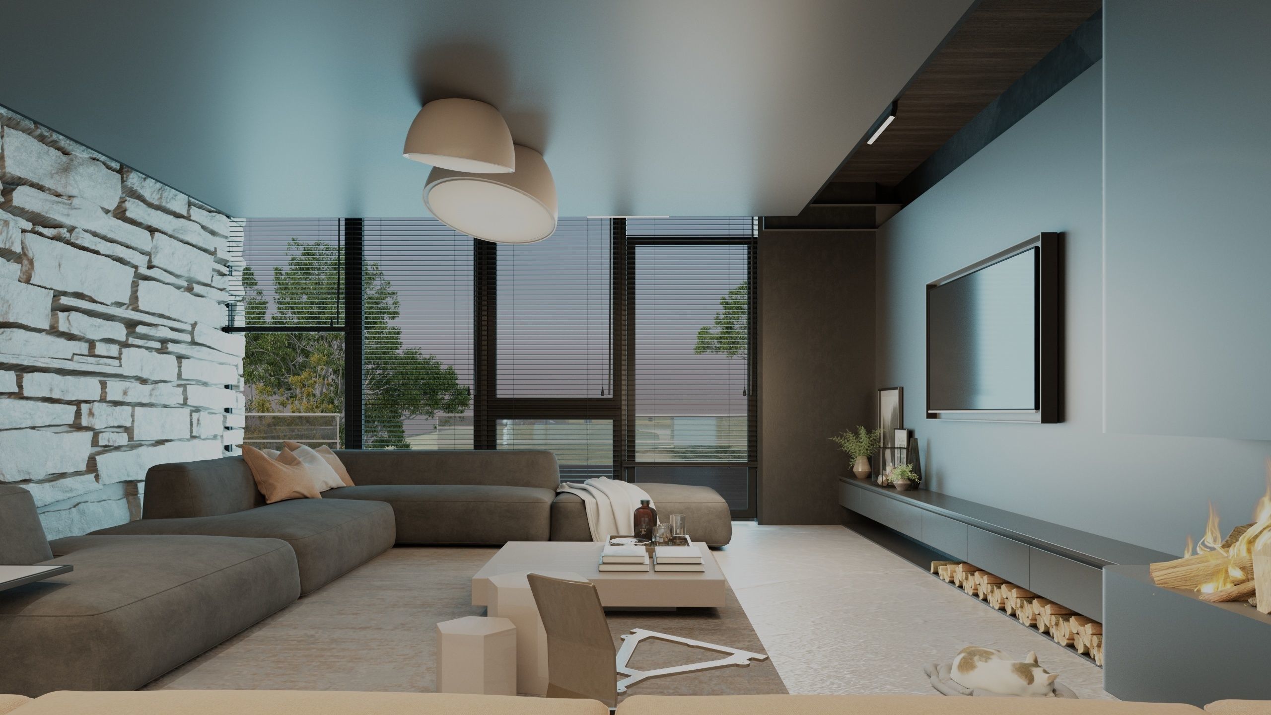 Mountain cliff house villa modern architecture 3D model_7