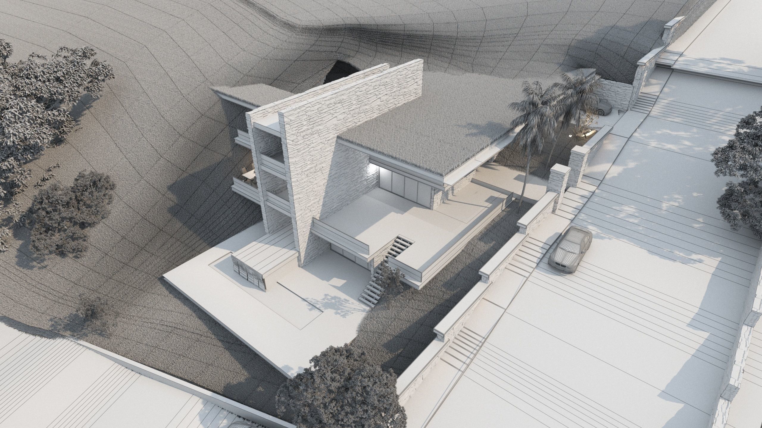 Mountain cliff house villa modern architecture 3D model_11