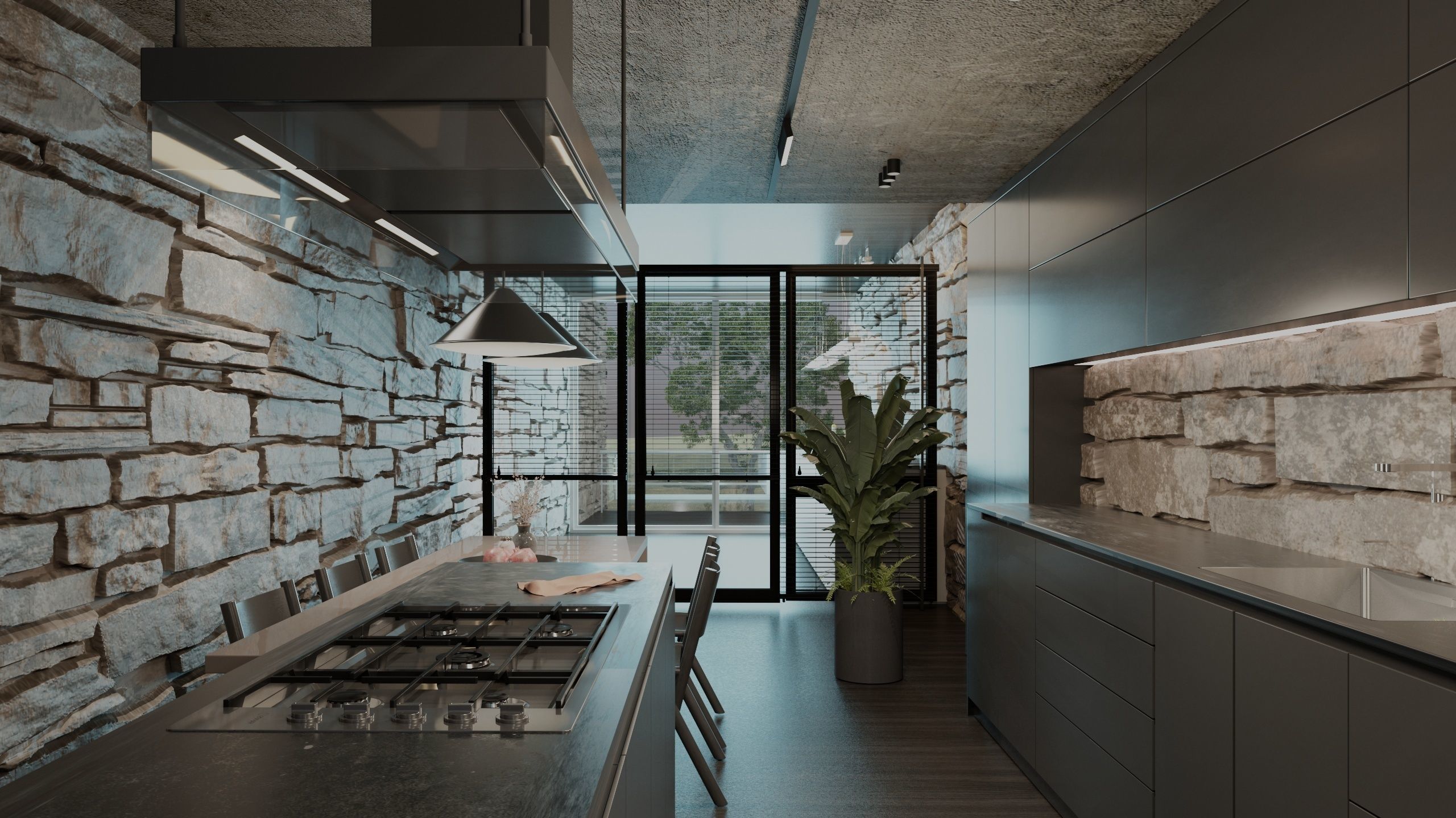 Mountain cliff house villa modern architecture 3D model_3