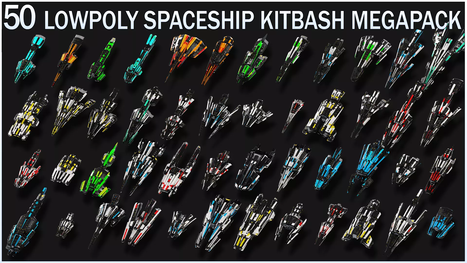 50 Lowpoly Sci Fi Spaceship Kitbash Bundle Megapack Low-poly 3D model