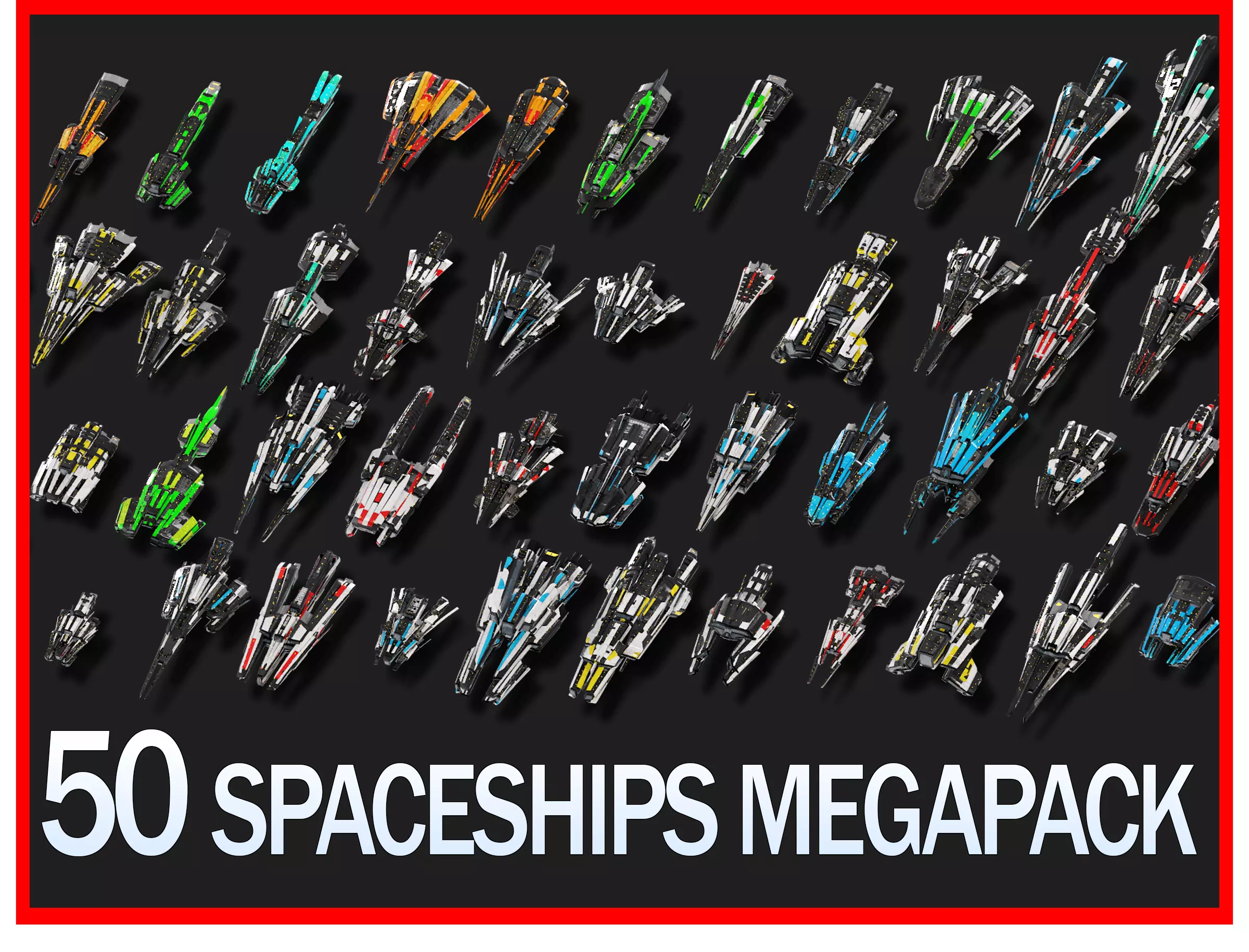 50 Lowpoly Sci Fi Spaceship Kitbash Bundle Megapack Low-poly 3D model