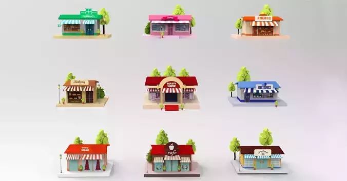 Cartoon City Buildings Shops 