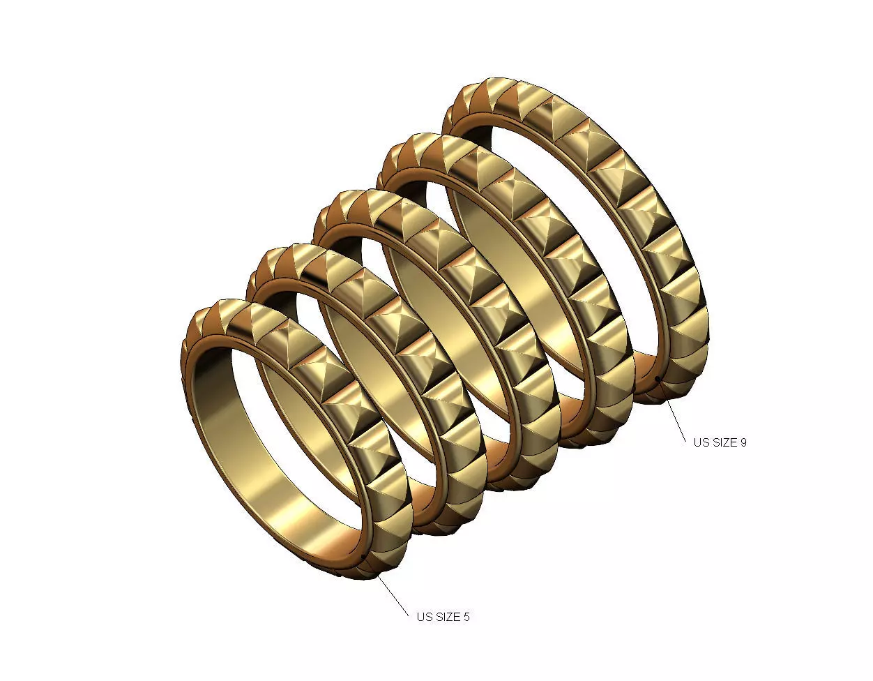 Rounded pyramid studs eternity band US sizes 5to9 3D print model_0