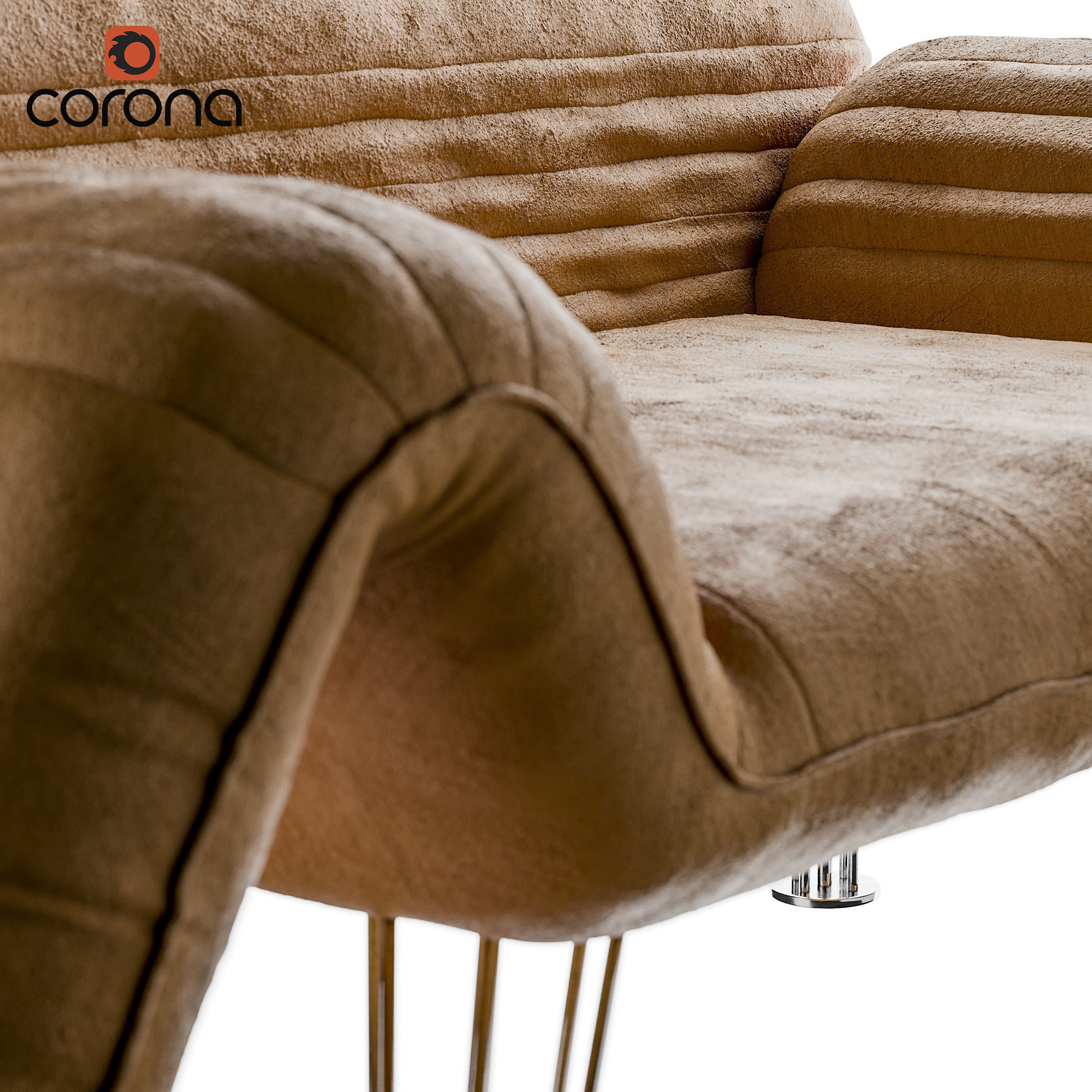Leather armchair with bending armrests 3D model_2
