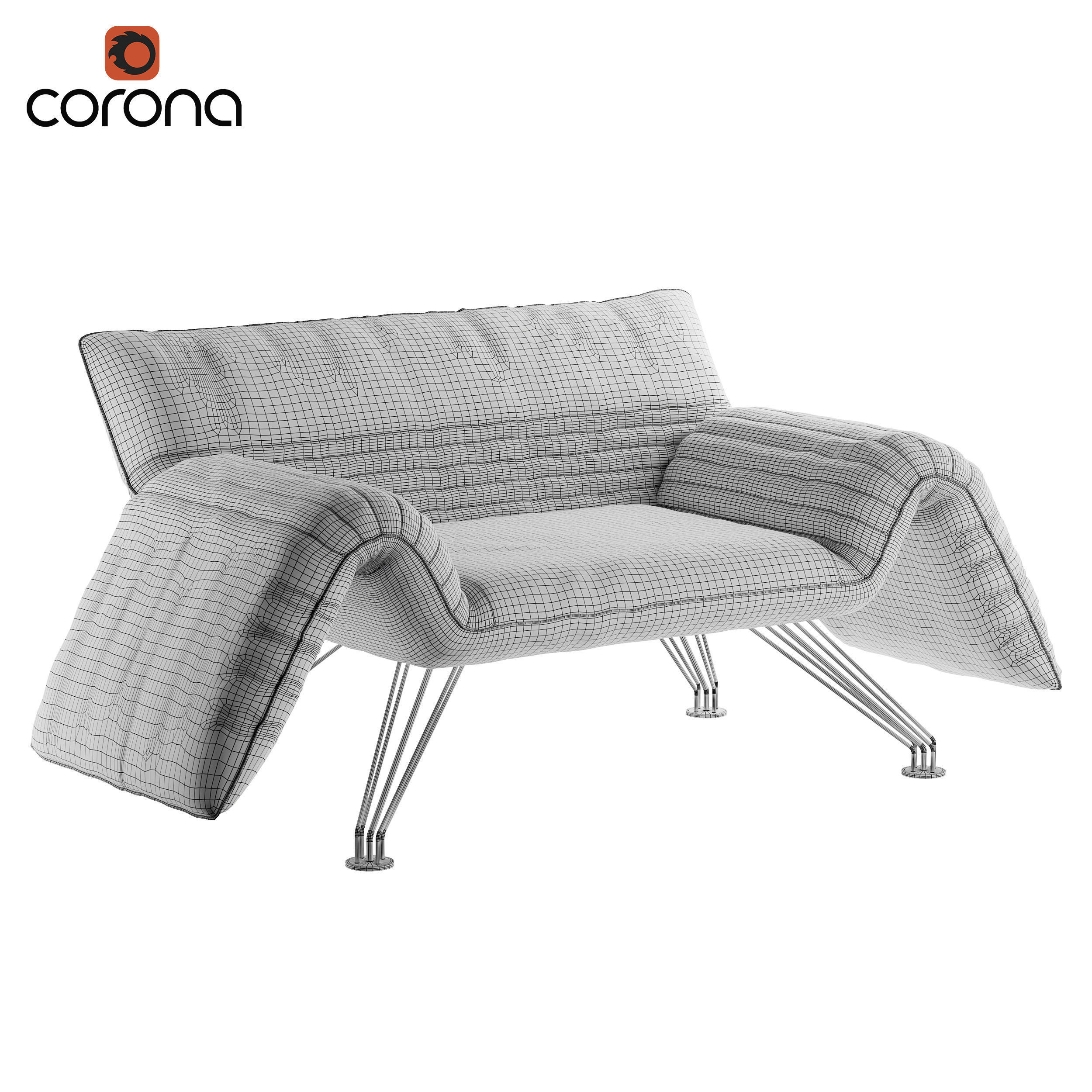 Leather armchair with bending armrests 3D model_3