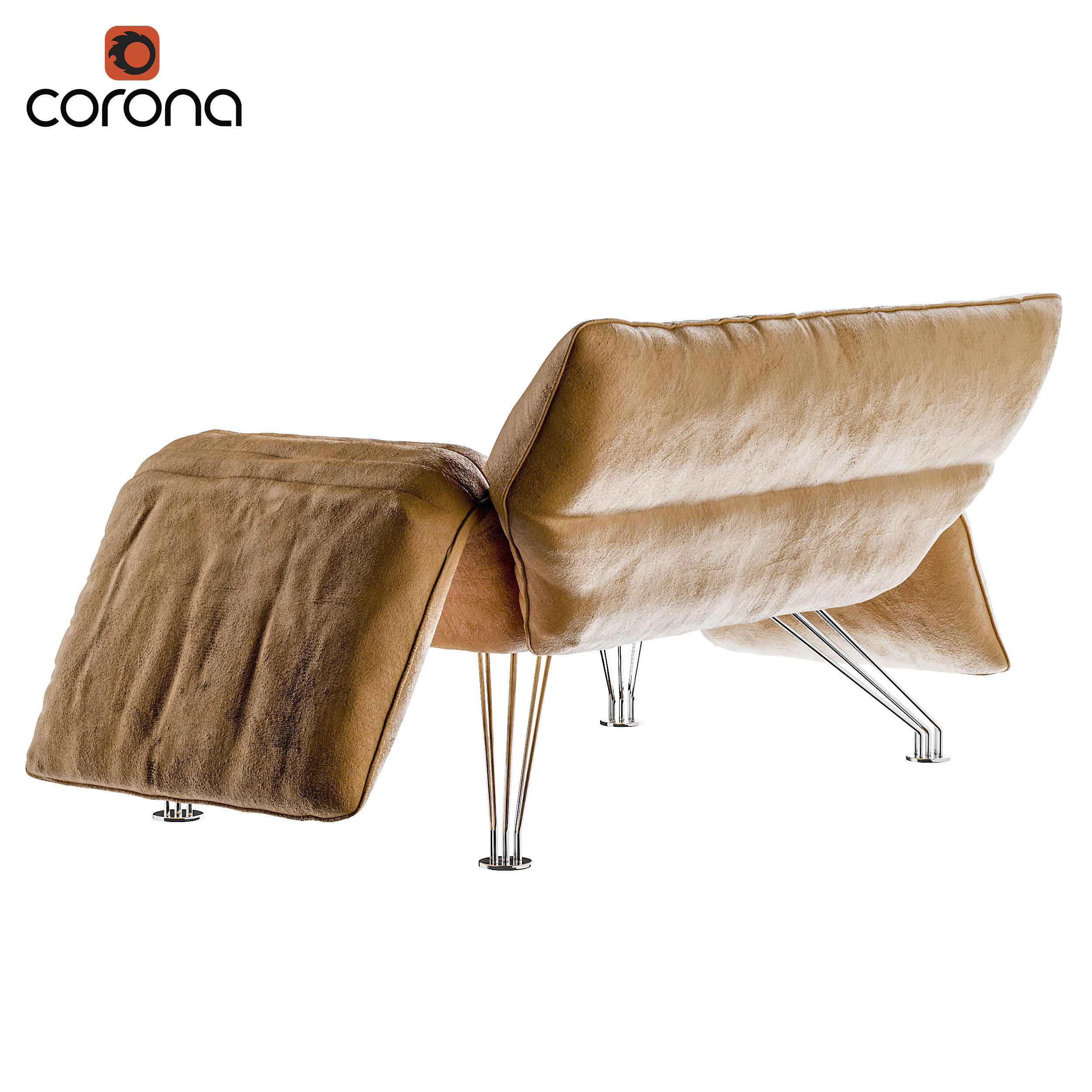 Leather armchair with bending armrests 3D model_1