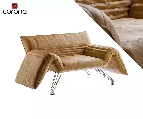 Leather armchair with bending armrests 3D model