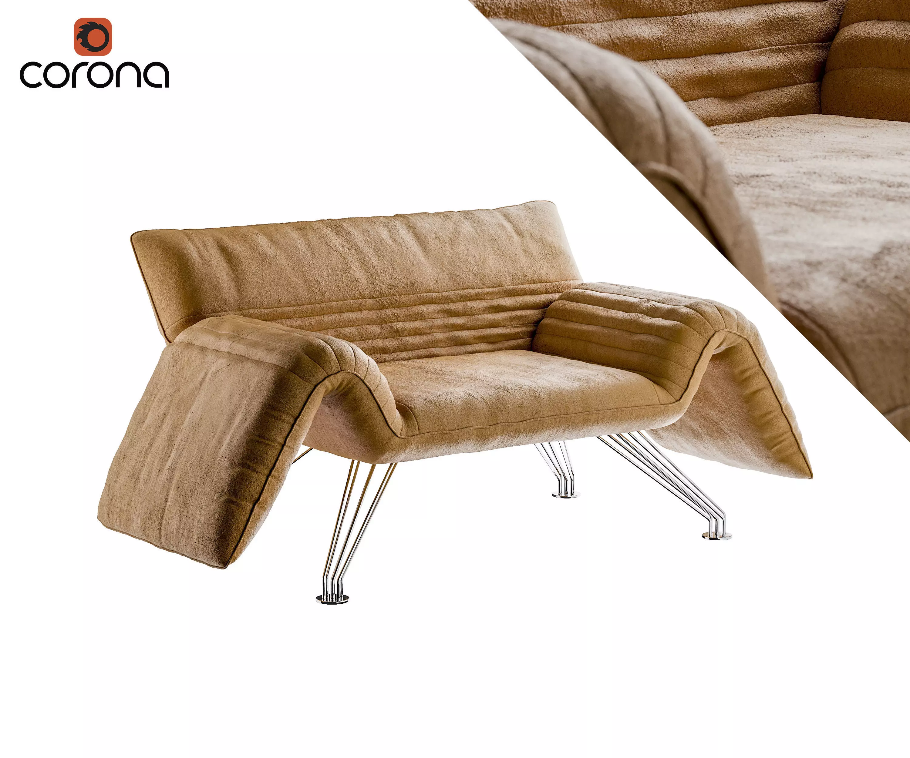 Leather armchair with bending armrests 3D model_0
