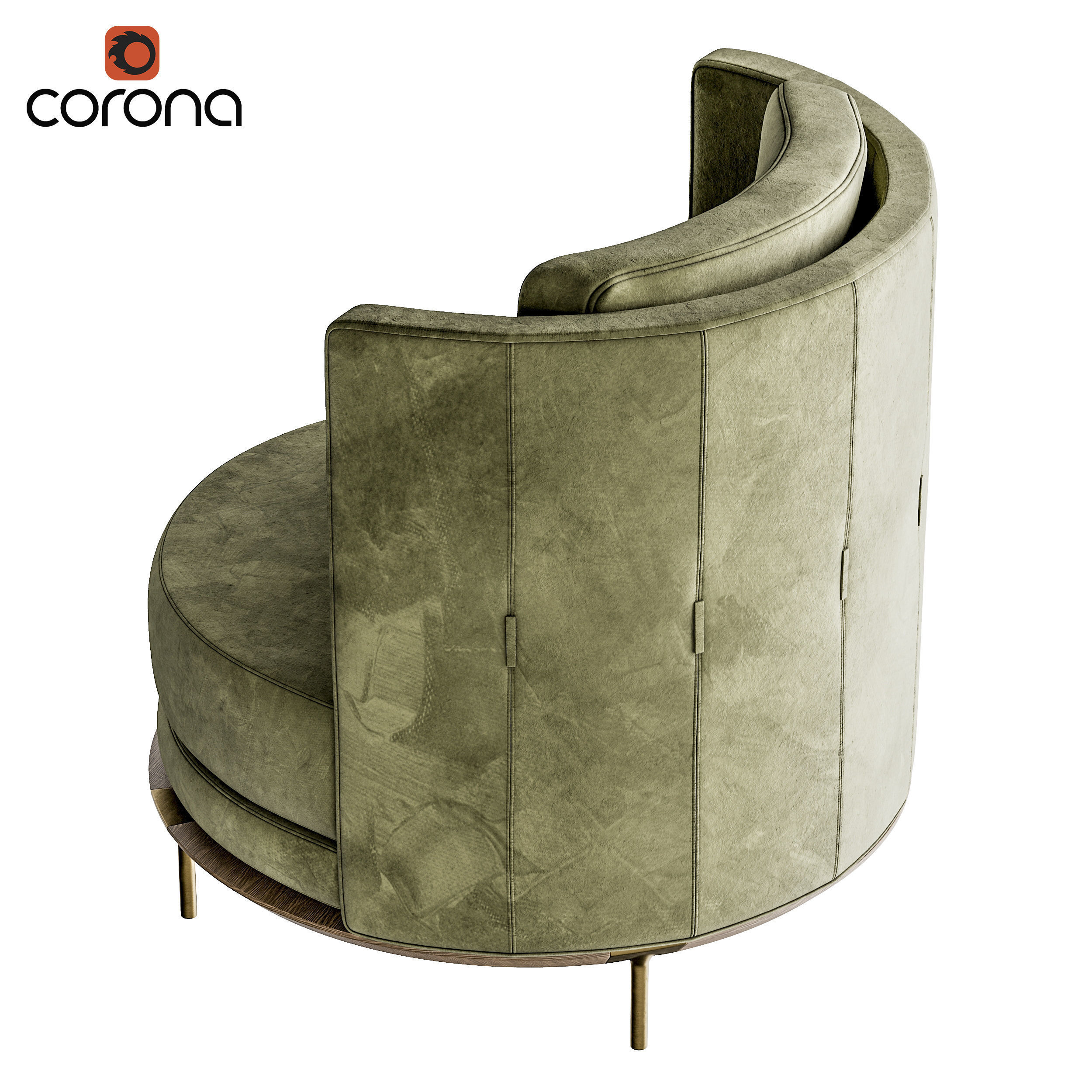 Round suede armchair 3D model_2