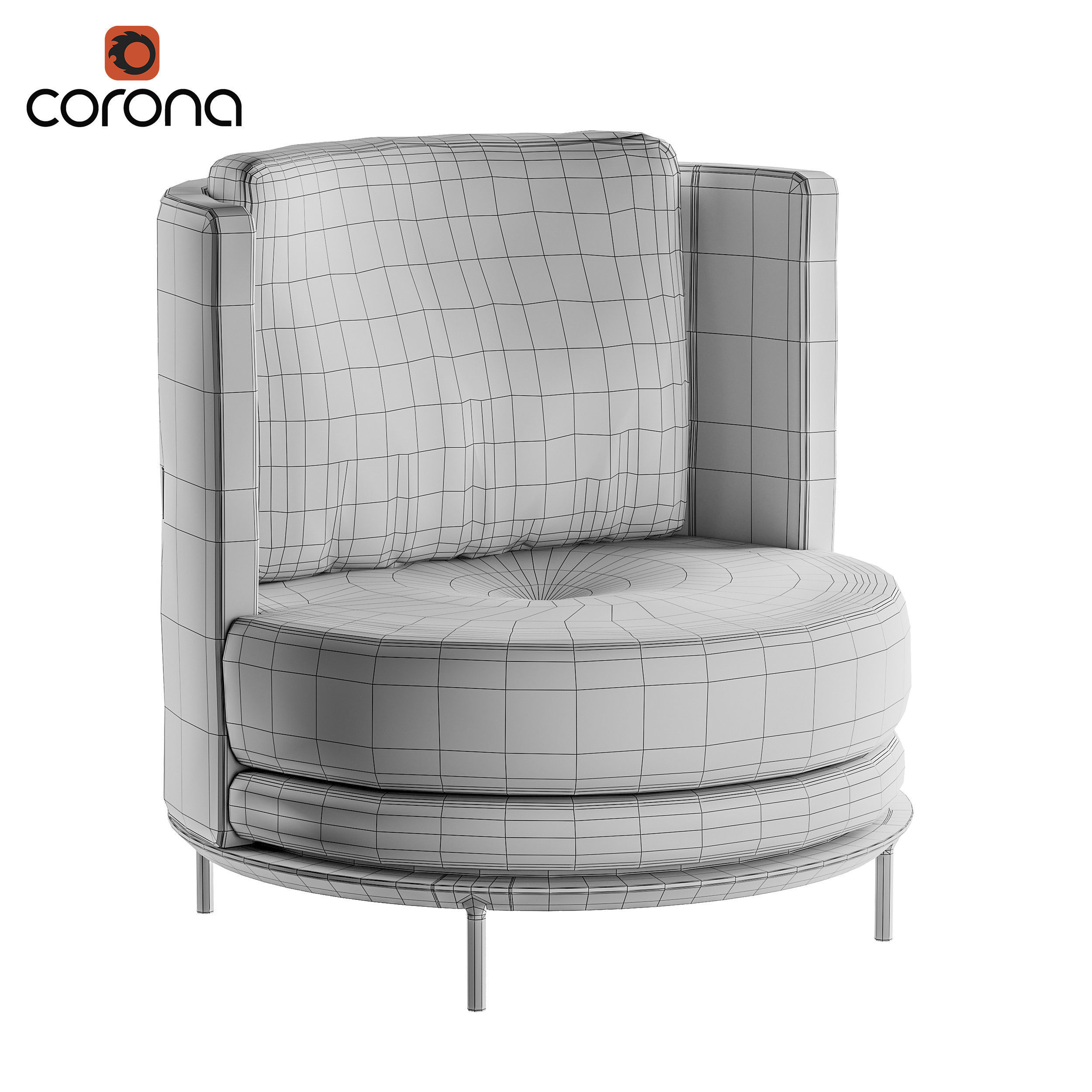Round suede armchair 3D model_1