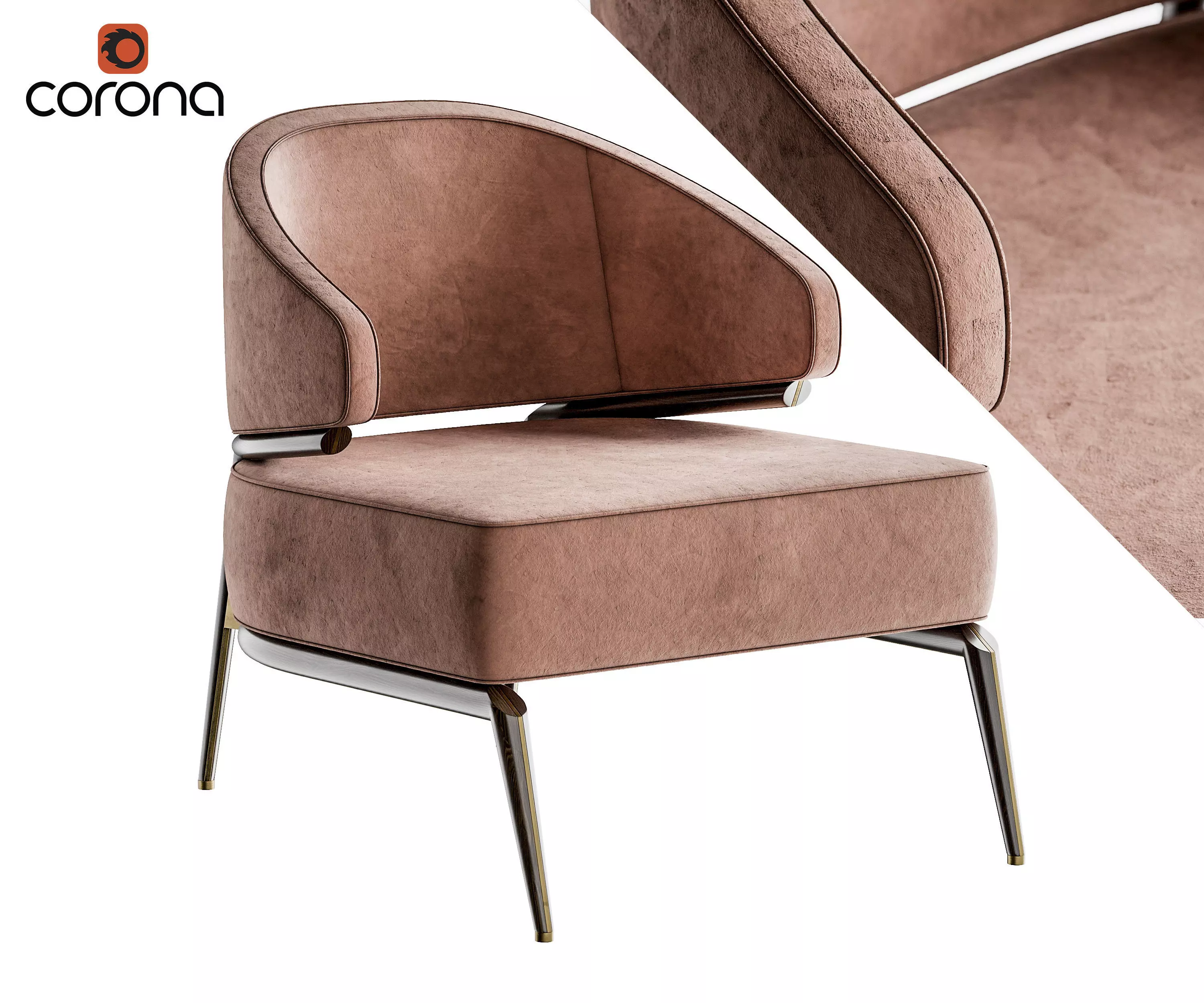 Retro suede armchair 3D model_0
