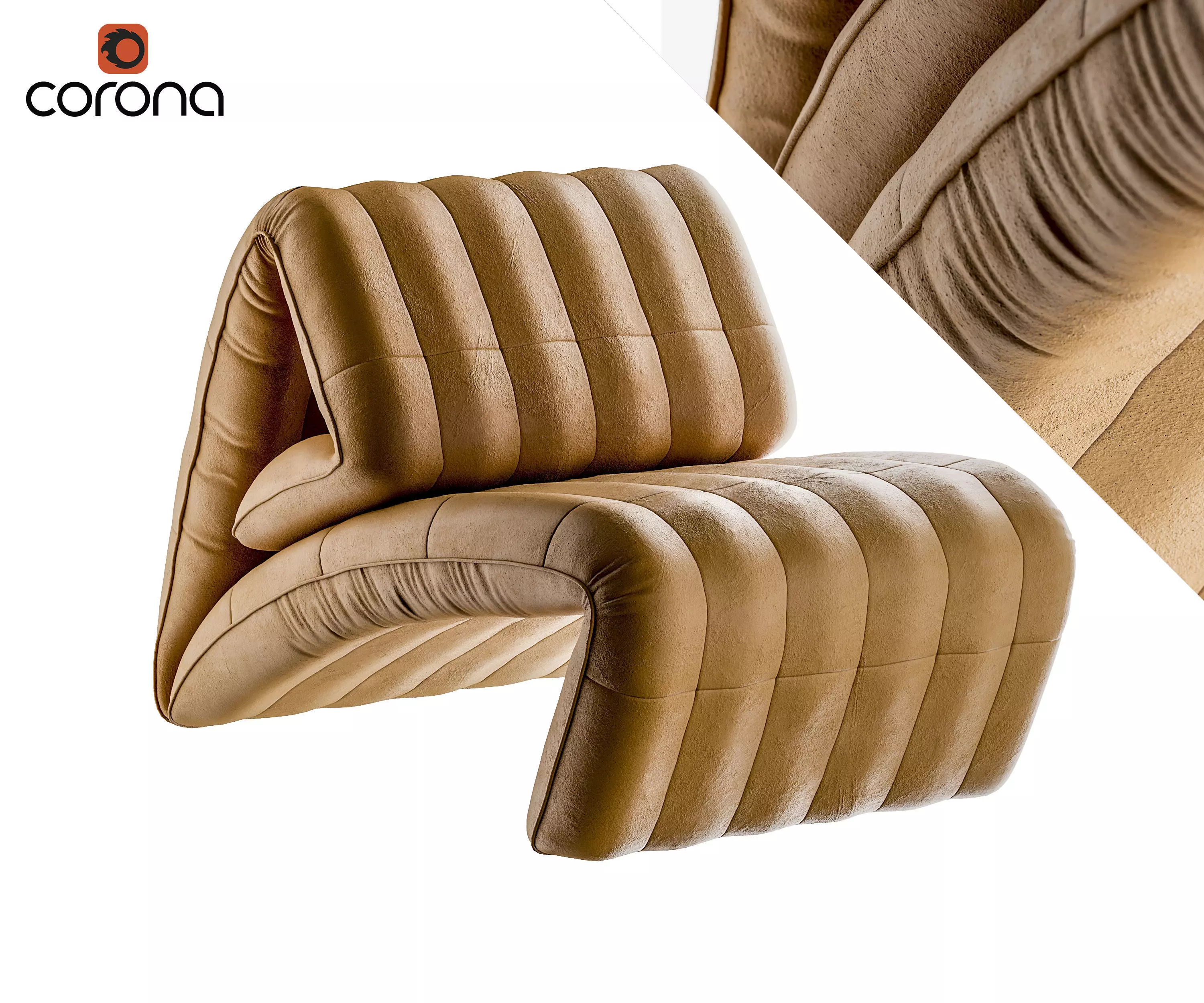 Folded leather armchair 3D model_0