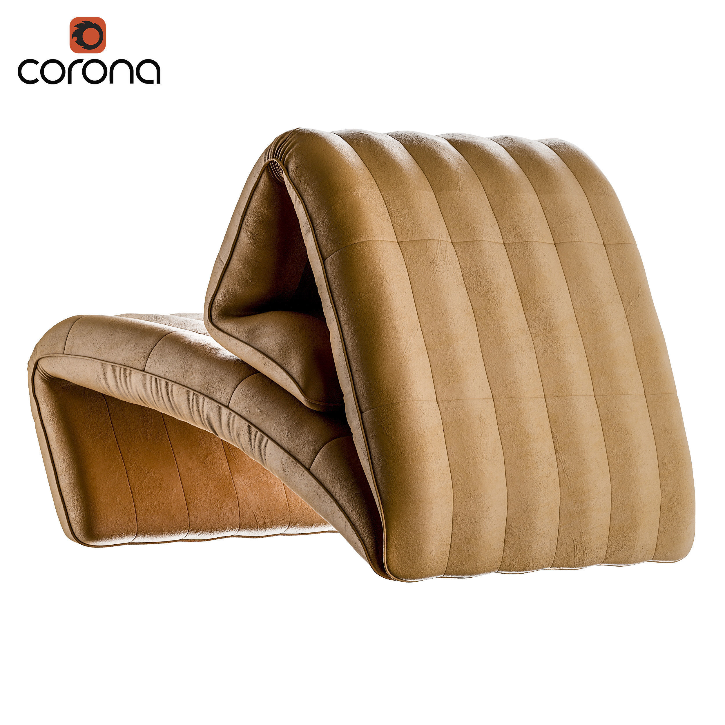 Folded leather armchair 3D model_1