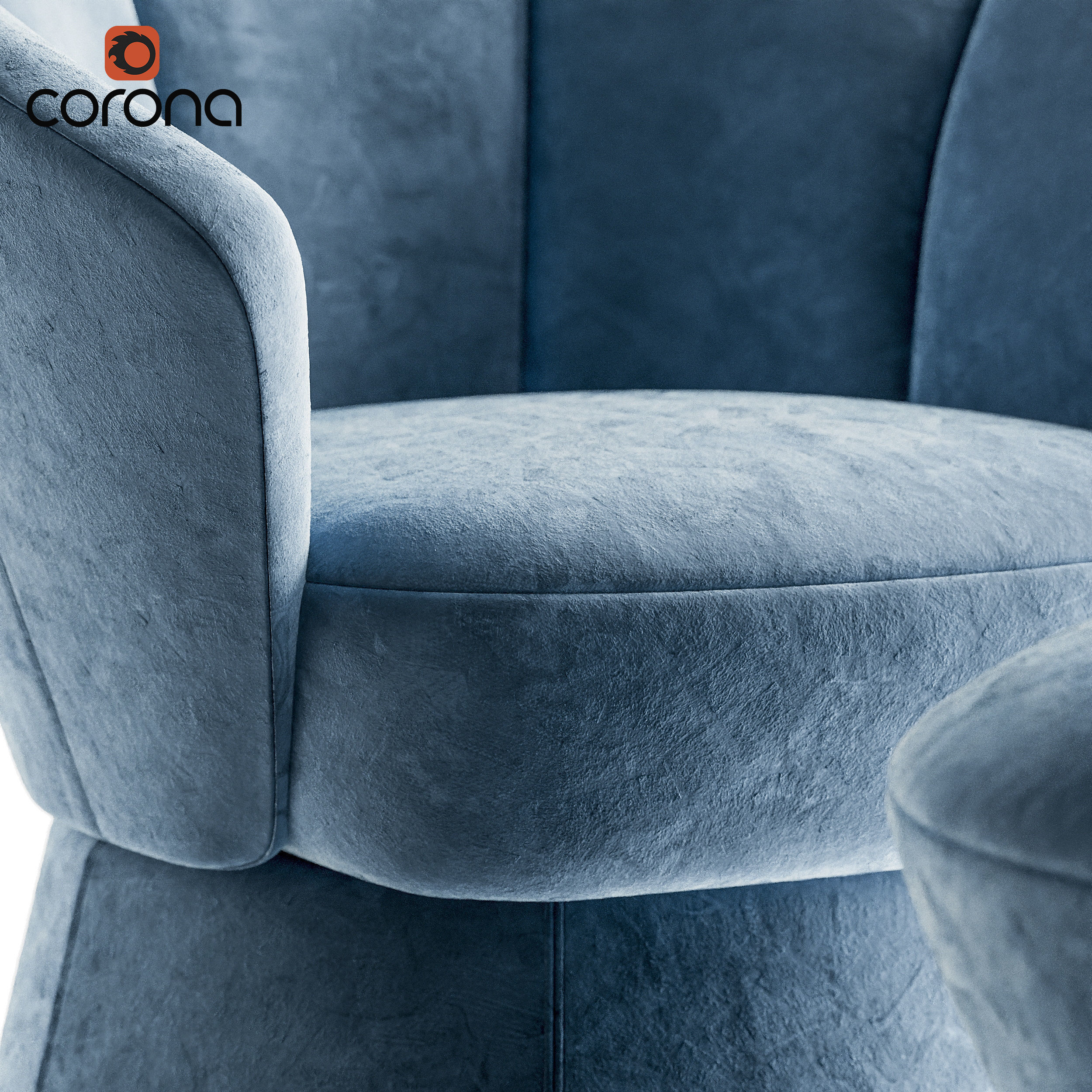 Round suede armchair with round ottoman 3D model_3