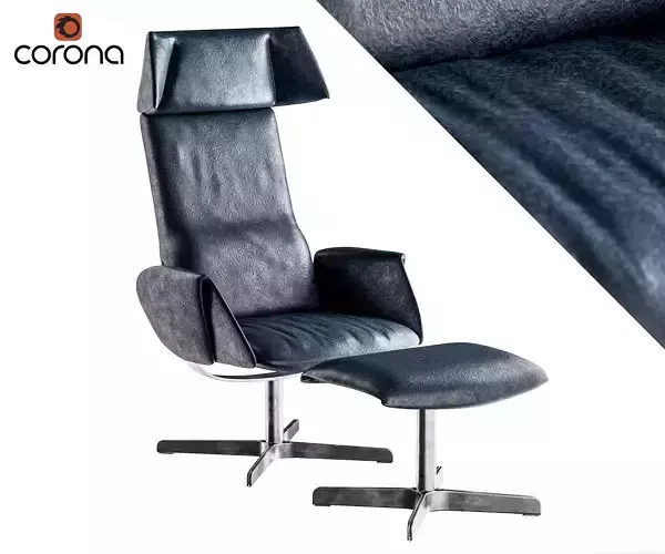 Office leather chair with ottoman 3D model