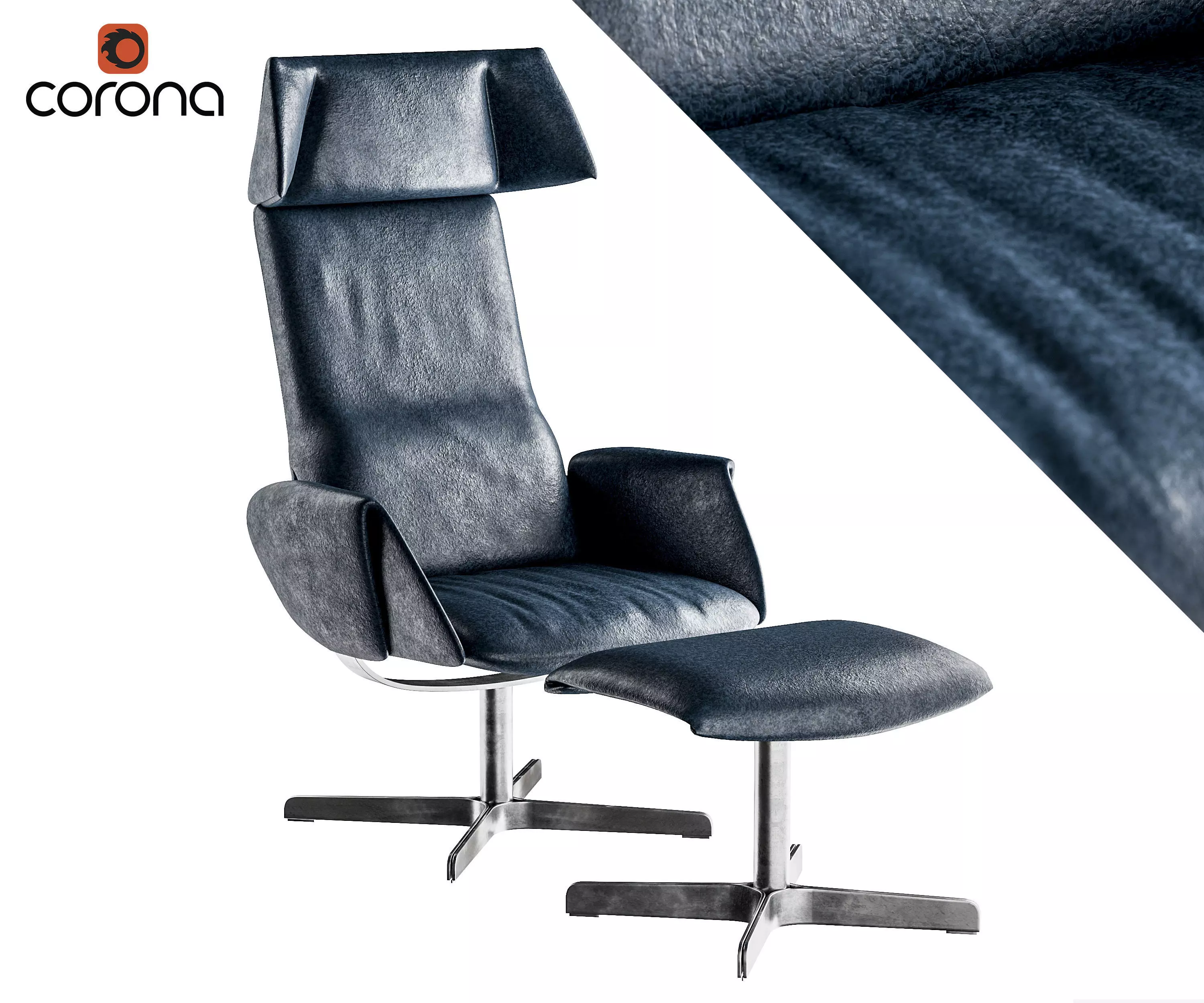 Office leather chair with ottoman 3D model_0