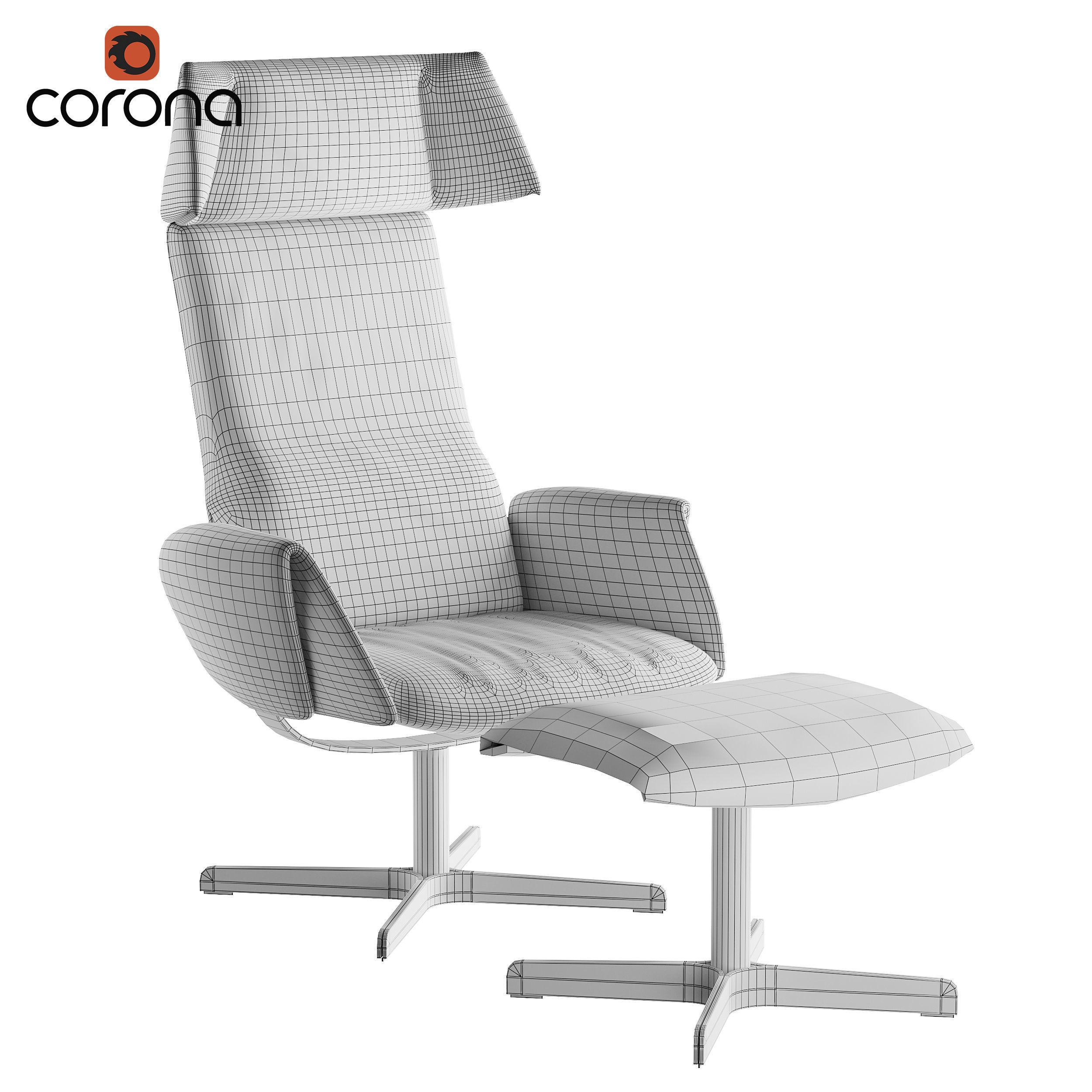 Office leather chair with ottoman 3D model_3