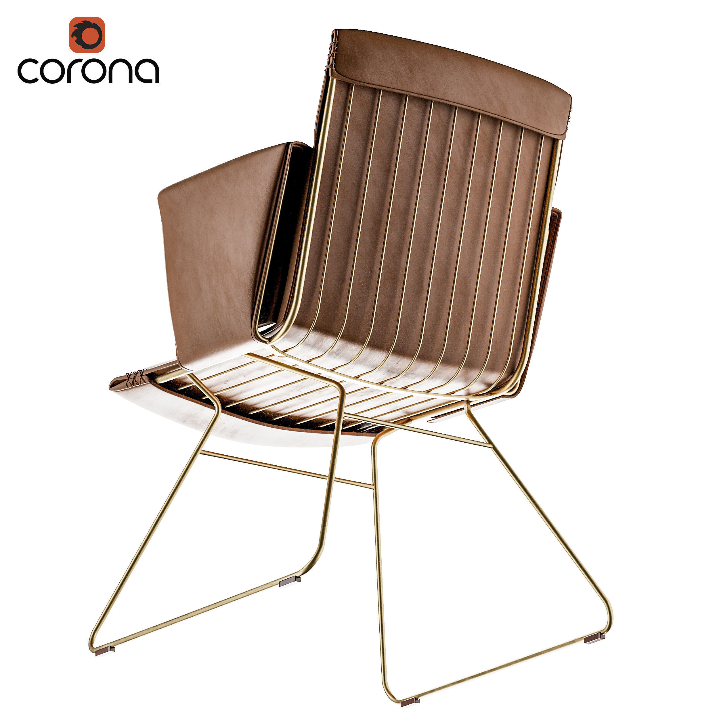 Leather chair with thin metal legs 3D model_2