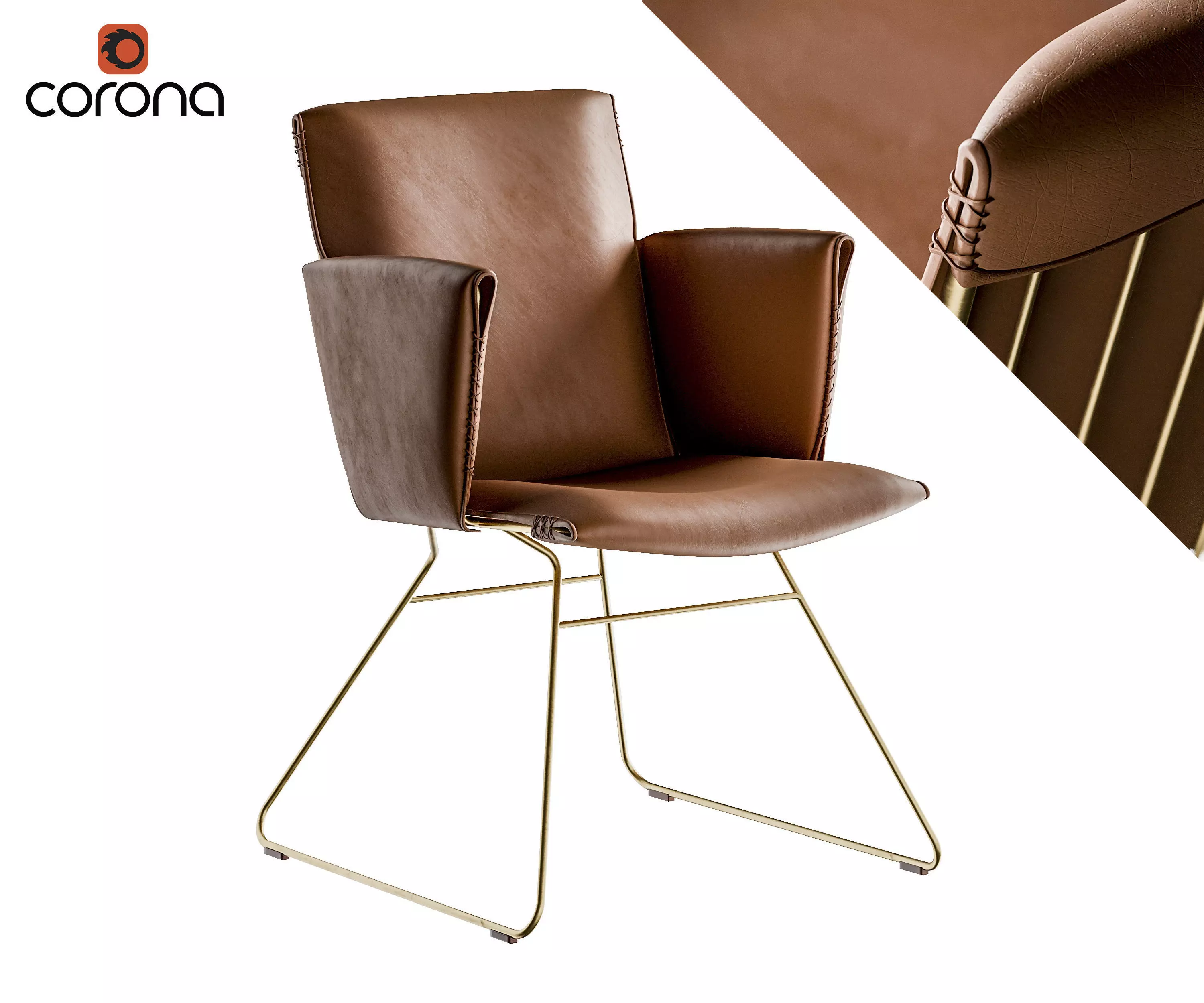Leather chair with thin metal legs 3D model_0