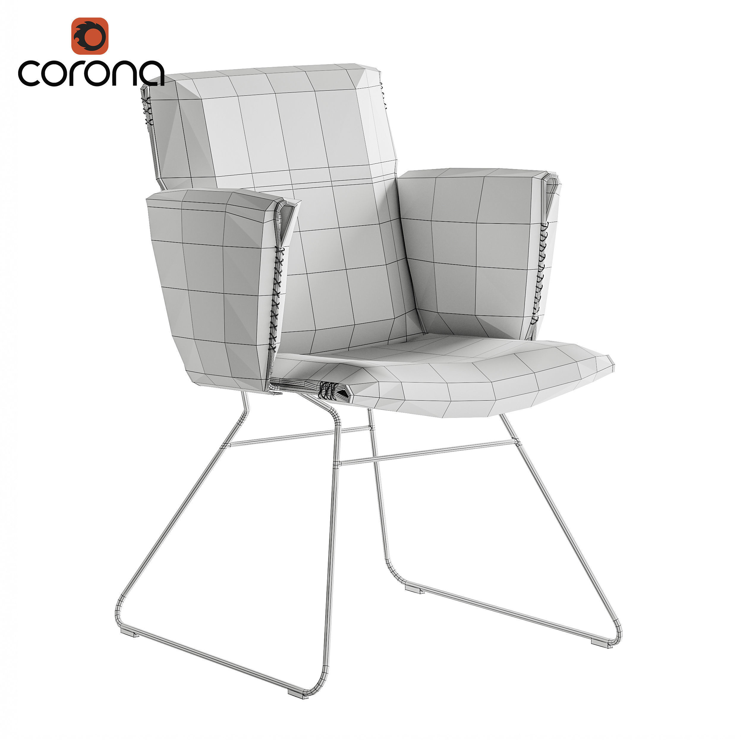 Leather chair with thin metal legs 3D model_1