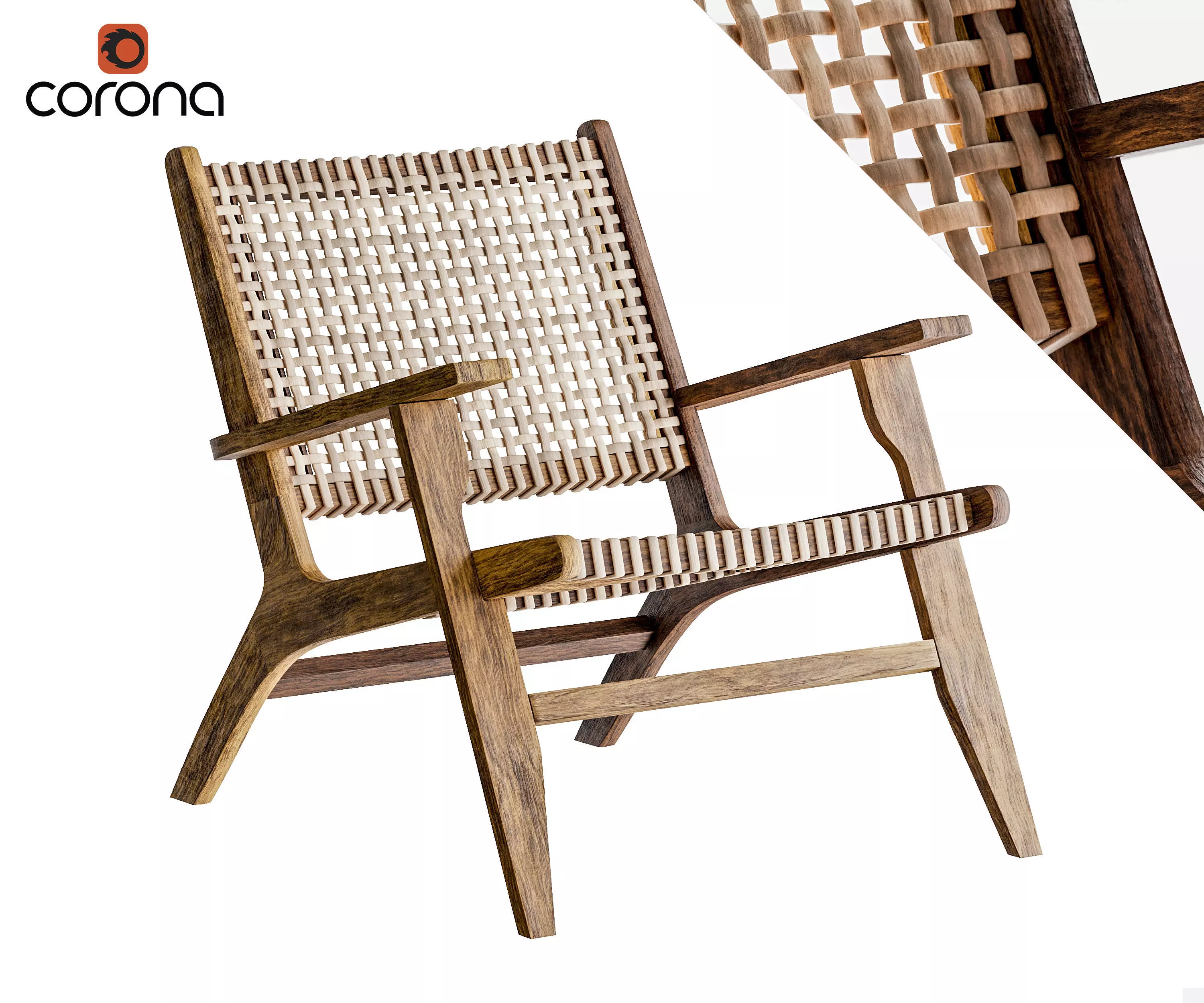 Wooden rattan chair 3D model
