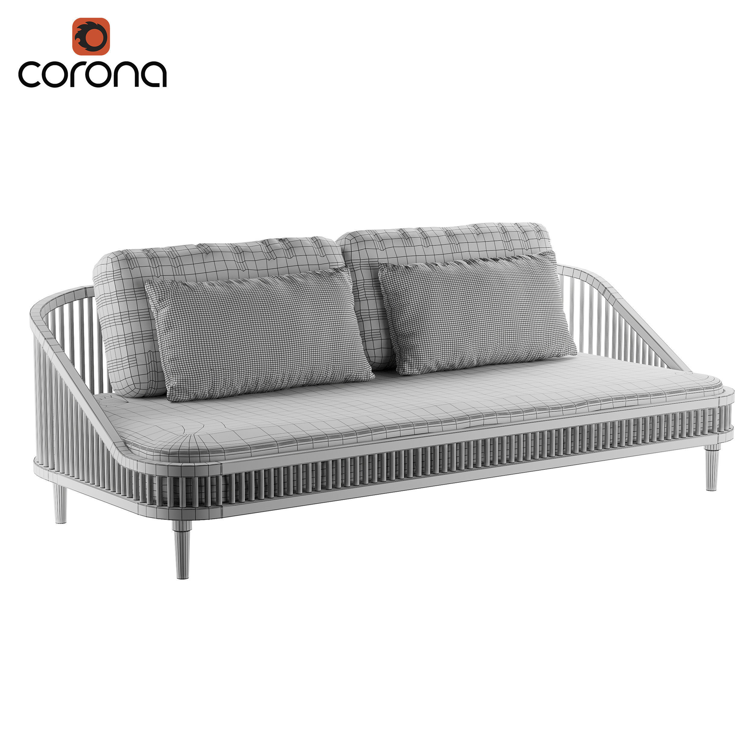 Wooden rounded sofa with hollow back 3D model_1