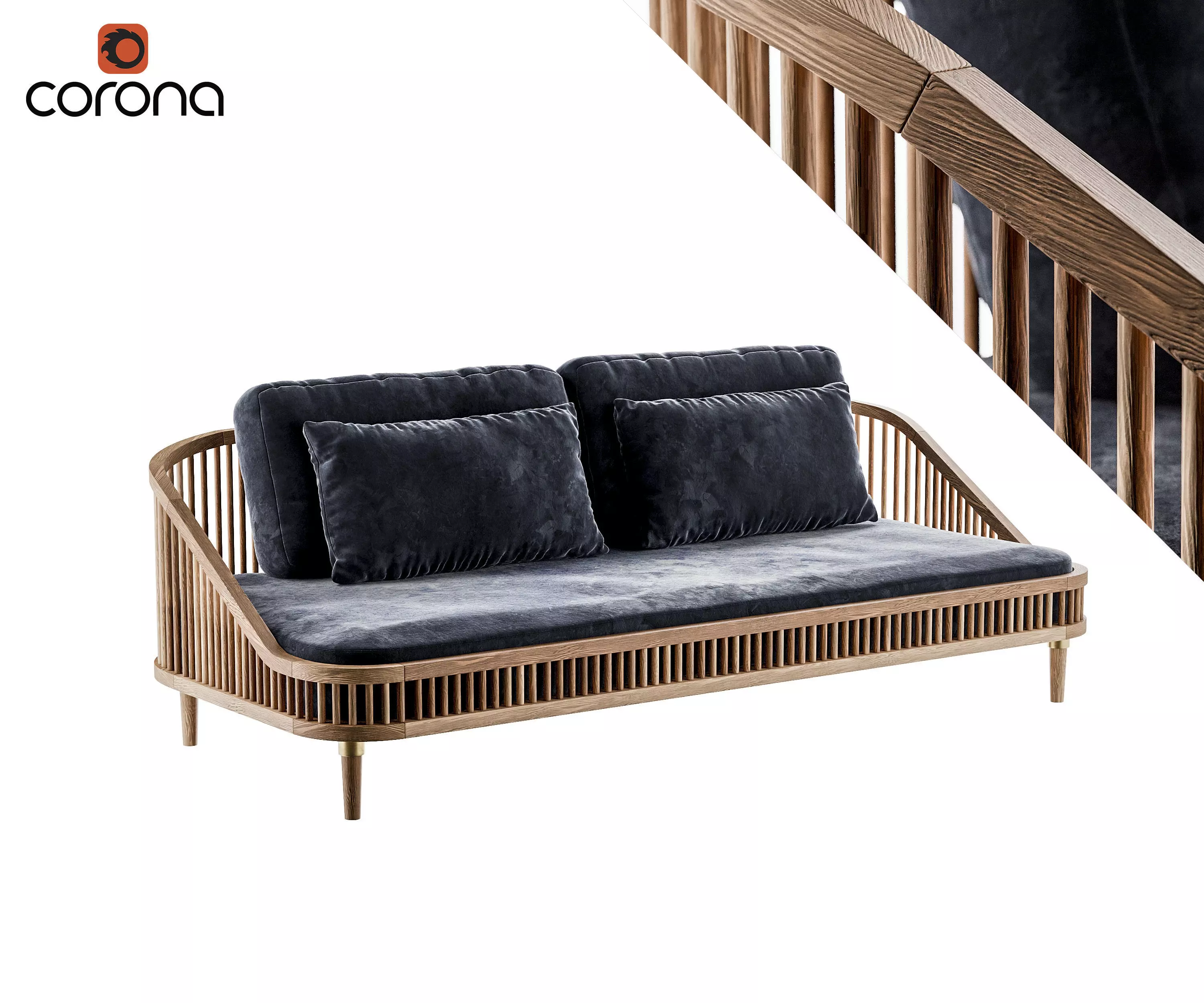 Wooden rounded sofa with hollow back 3D model_0