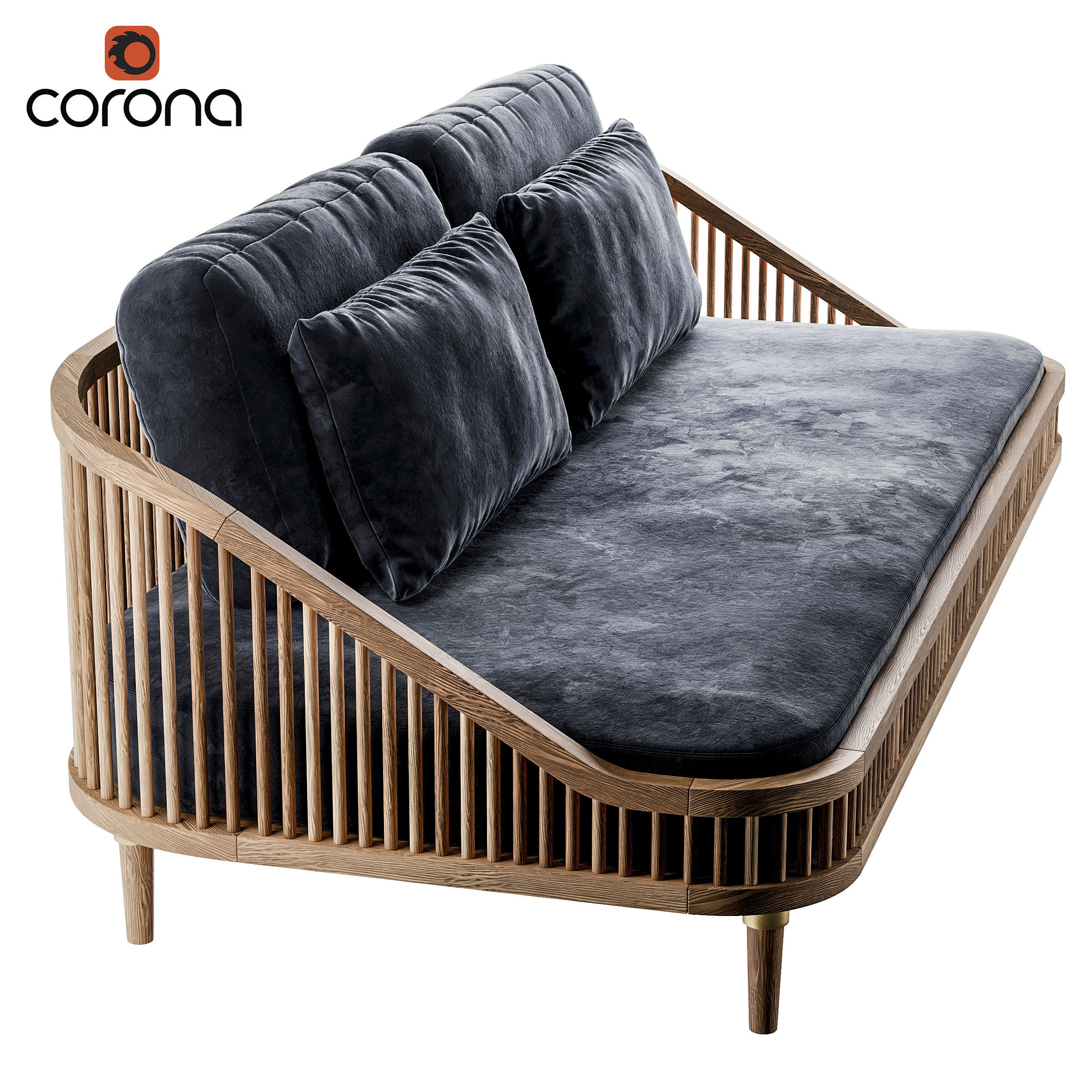 Wooden rounded sofa with hollow back 3D model_2