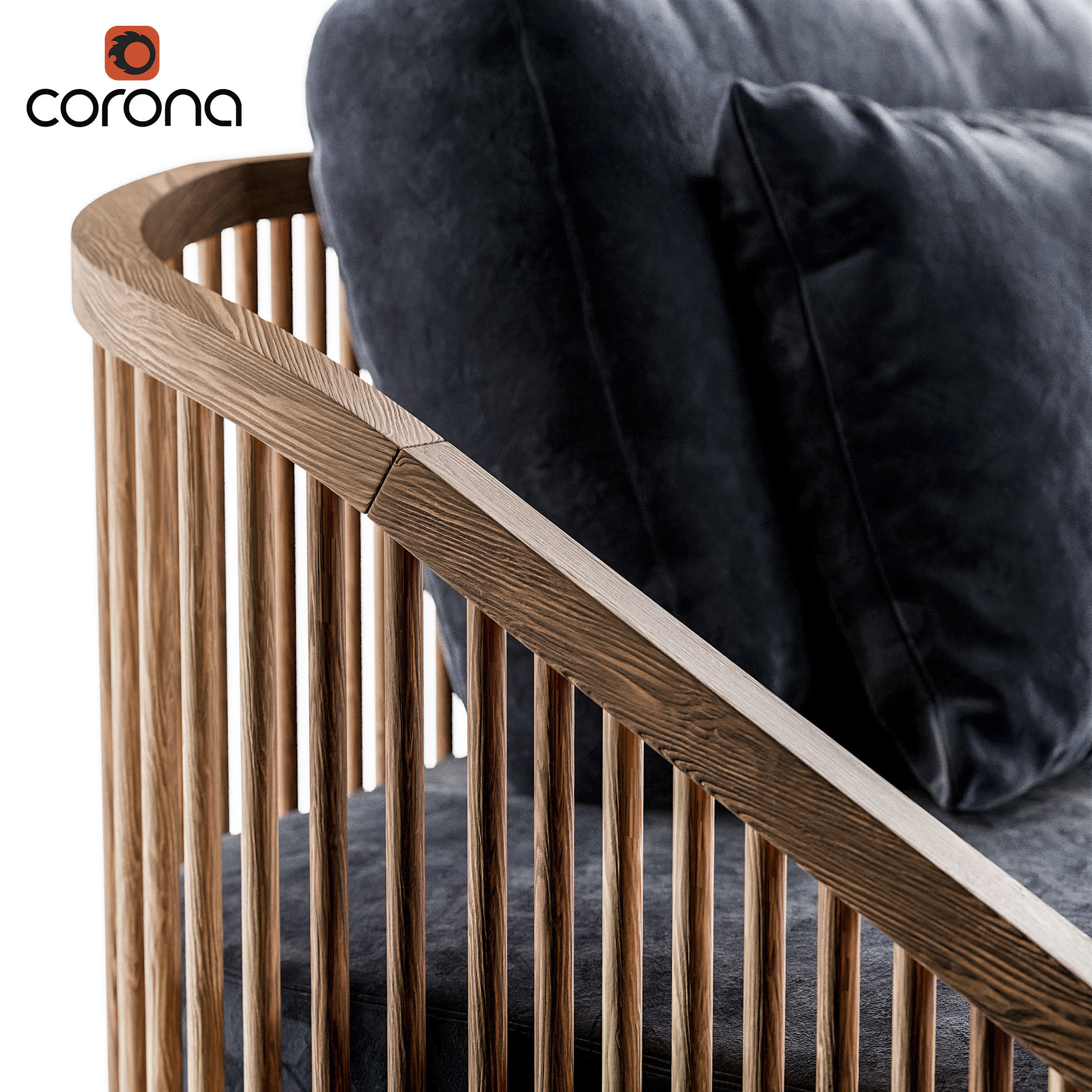 Wooden rounded sofa with hollow back 3D model_3