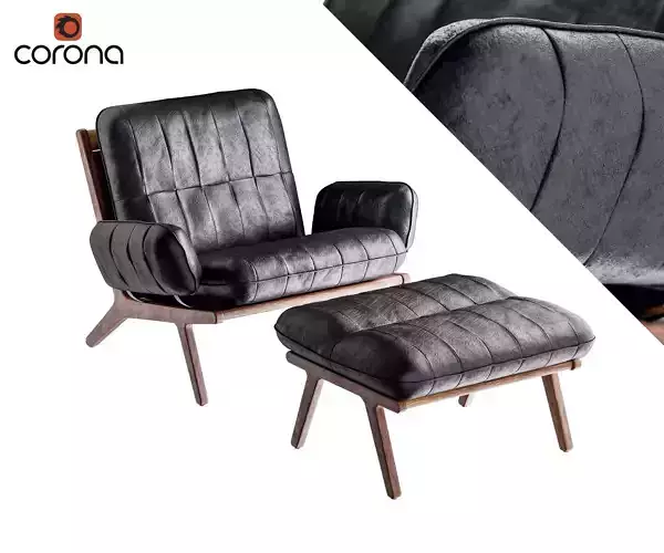 Leather armchair with ottoman