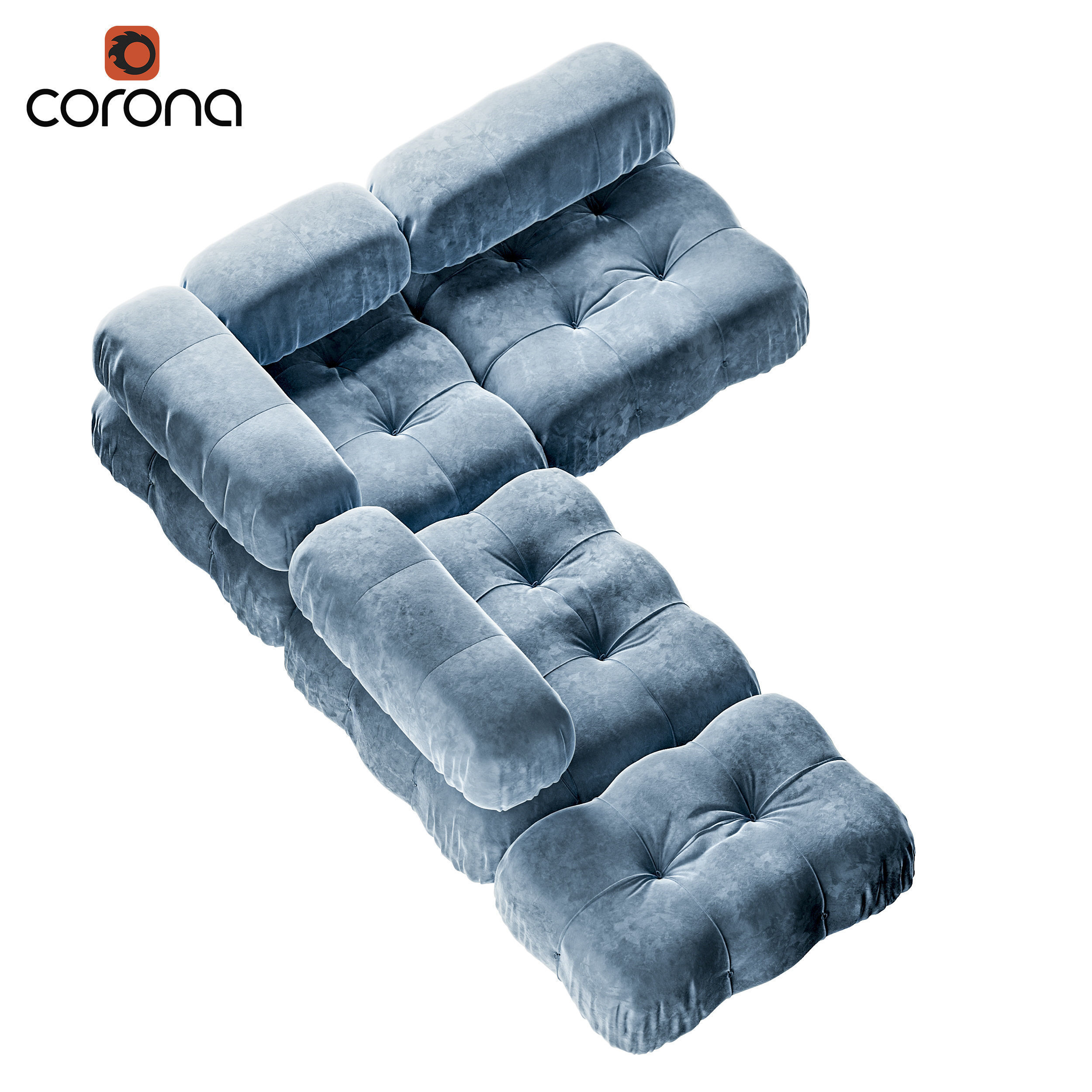 Quilted suede L shape sofa 3D model_1