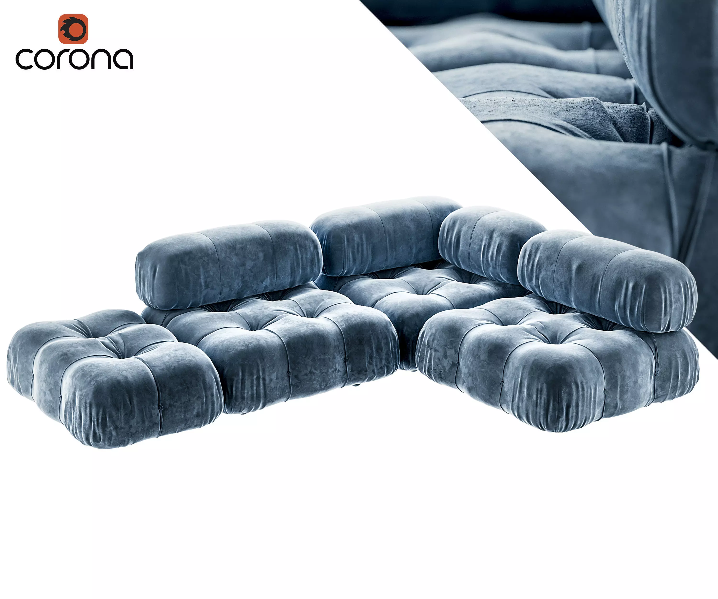 Quilted suede L shape sofa 3D model_0