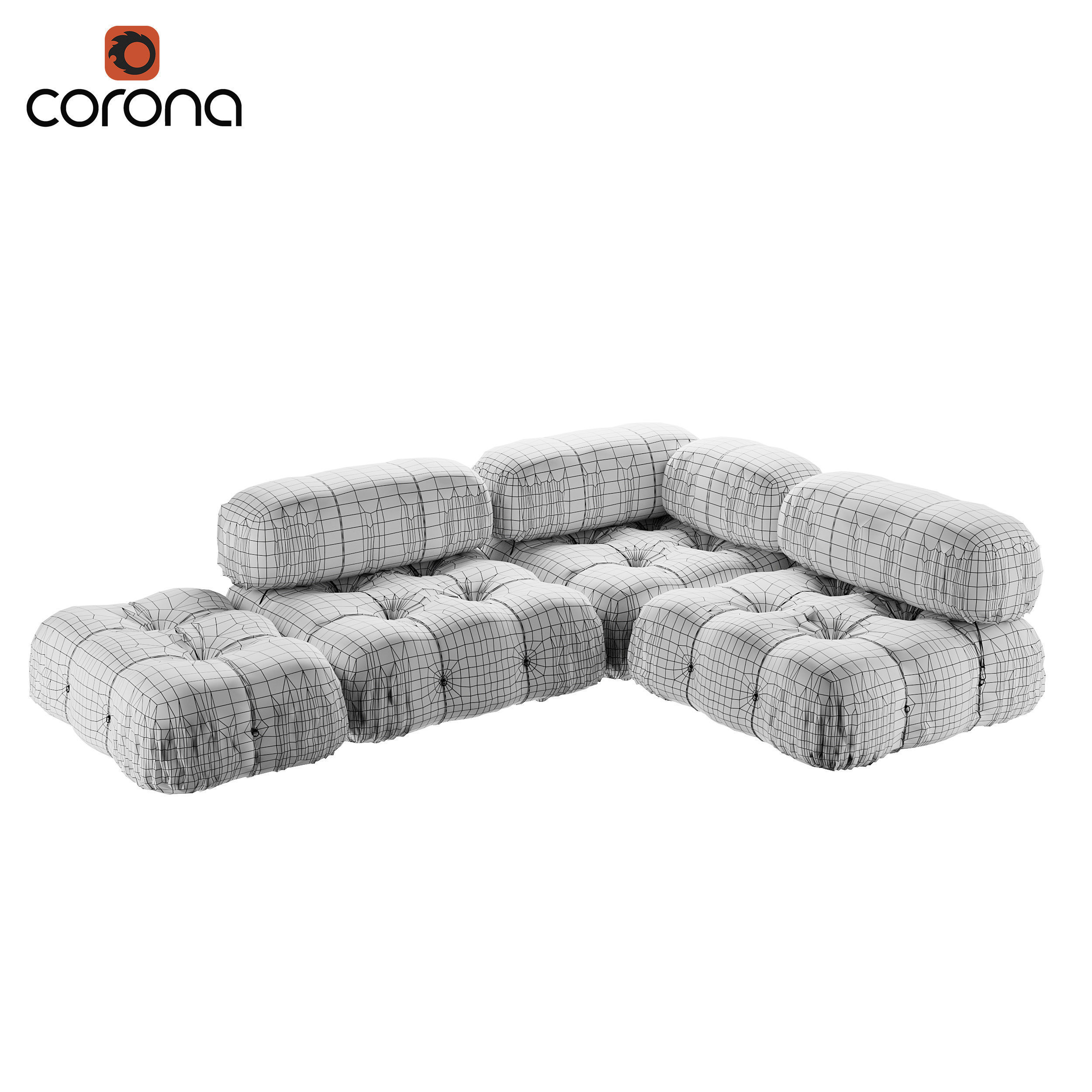 Quilted suede L shape sofa 3D model_3