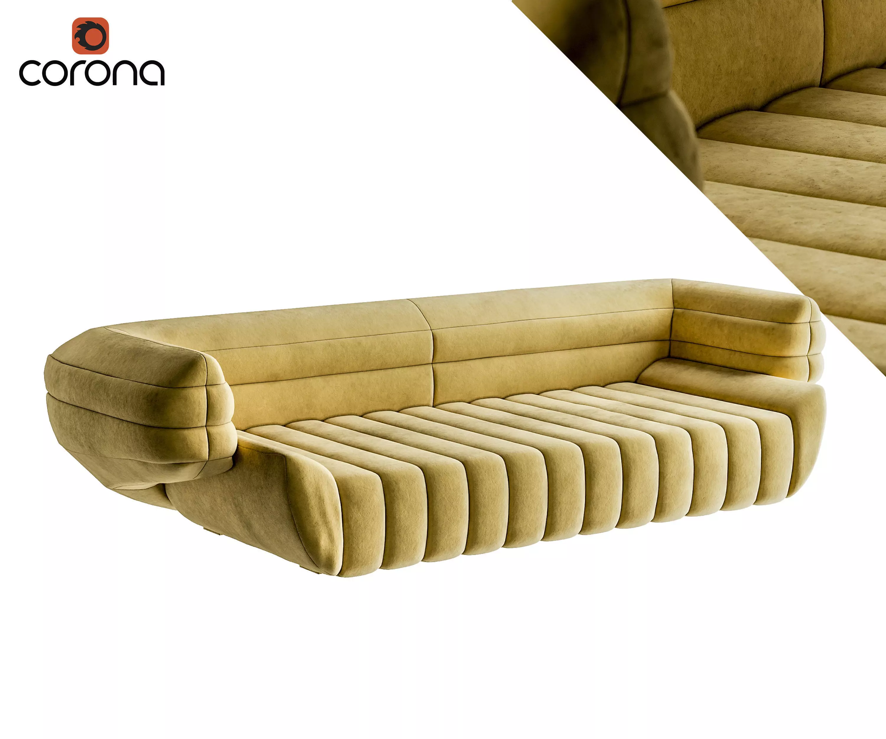 Ribbed suede sofa with solid armrests 3D model_0