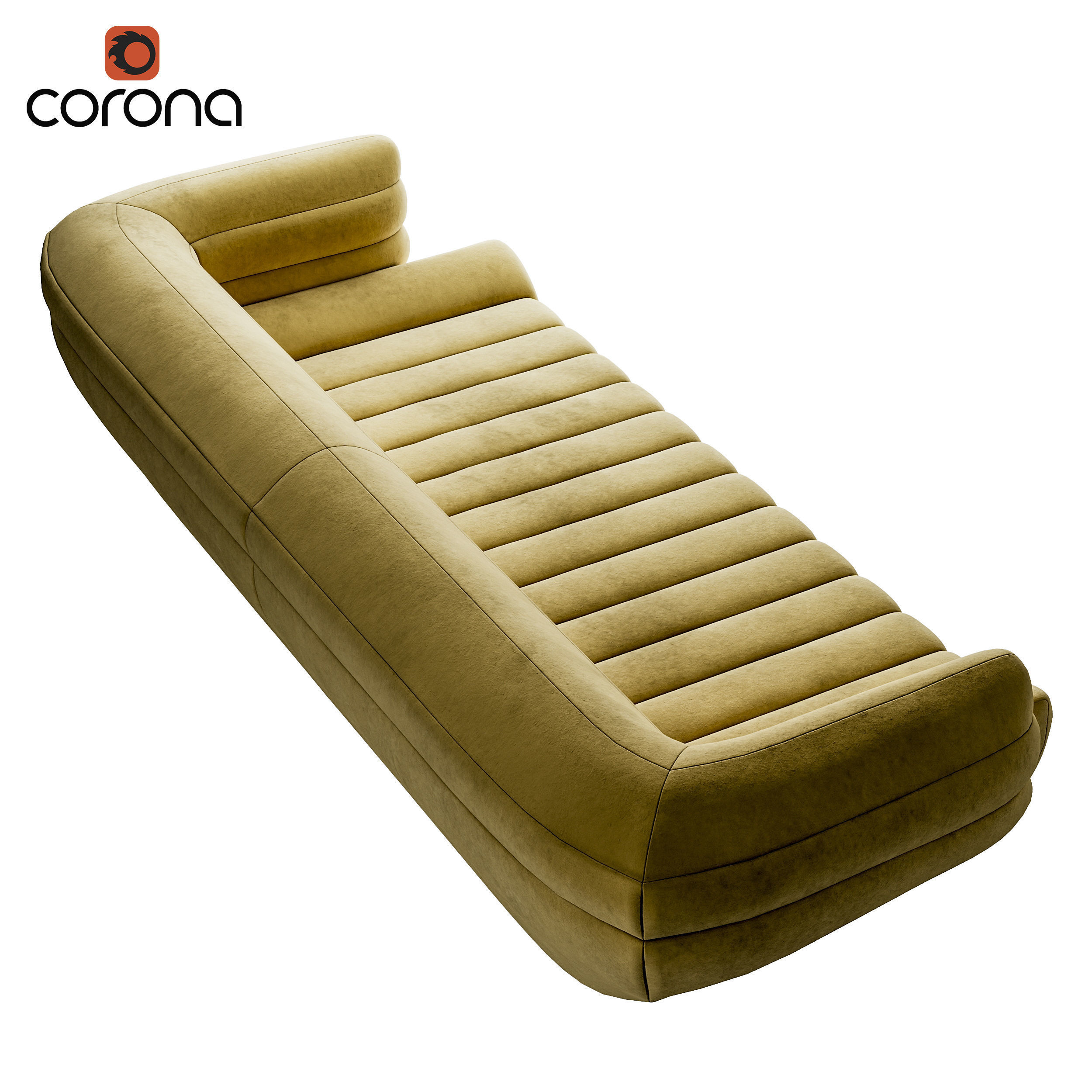 Ribbed suede sofa with solid armrests 3D model_1