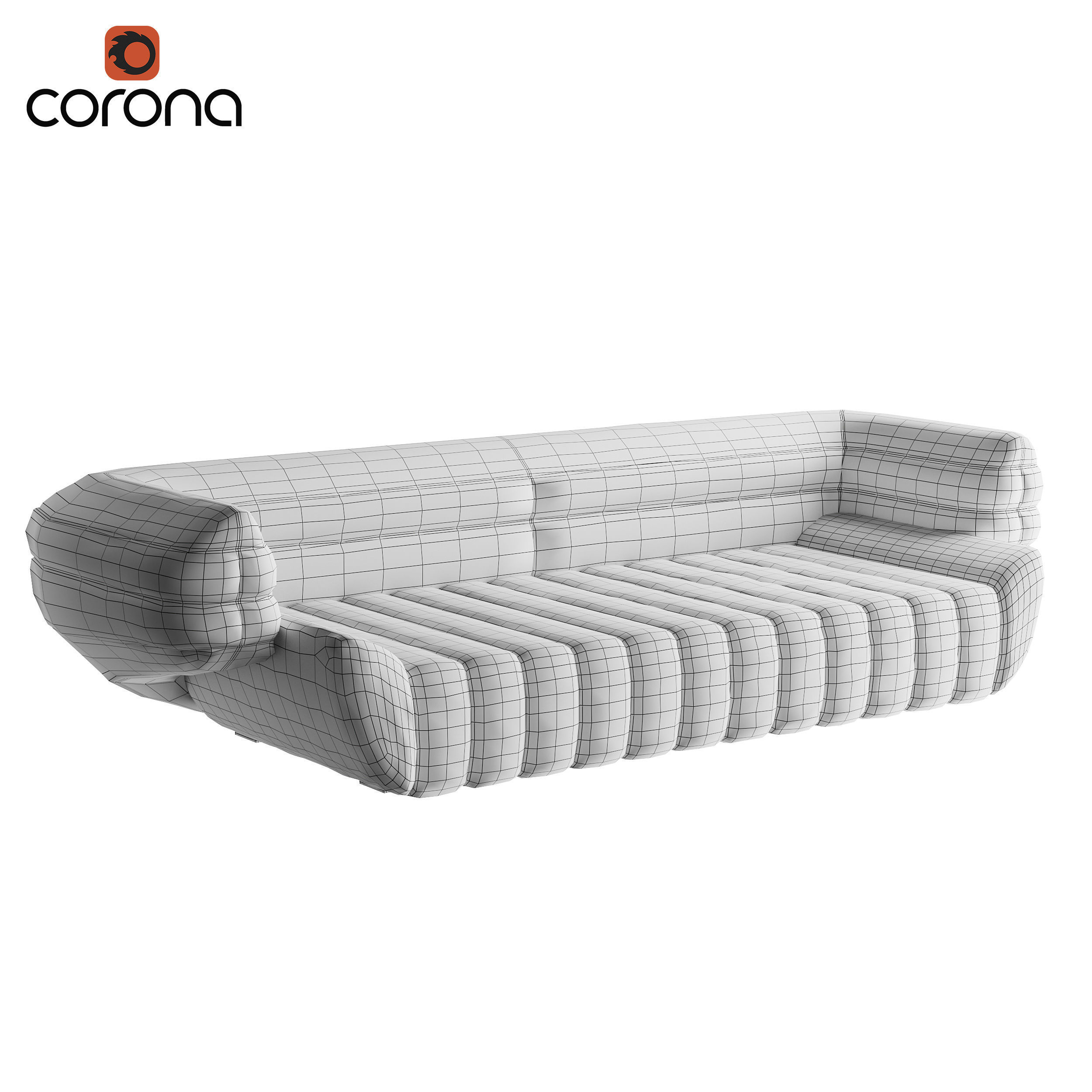 Ribbed suede sofa with solid armrests 3D model_3