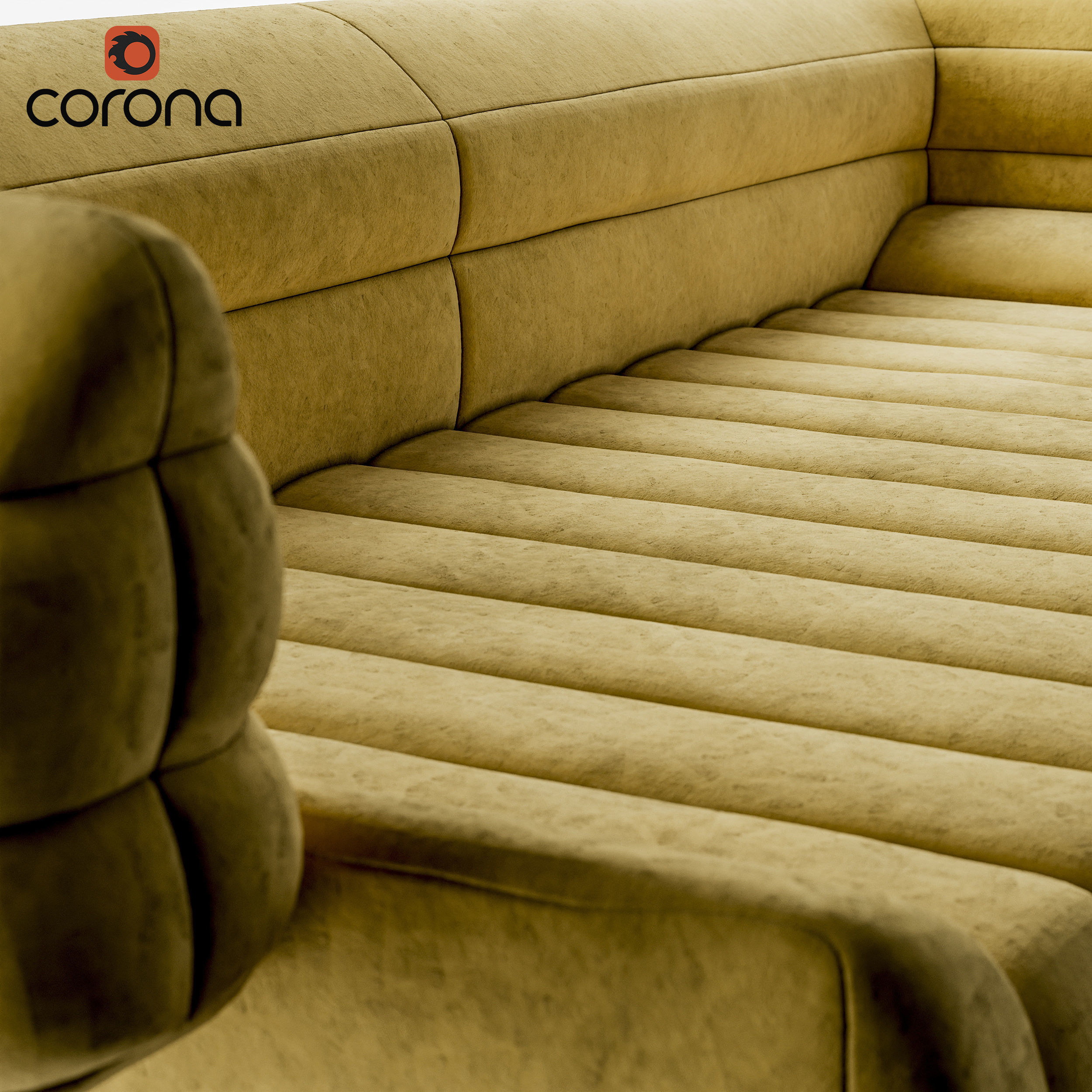 Ribbed suede sofa with solid armrests 3D model_2