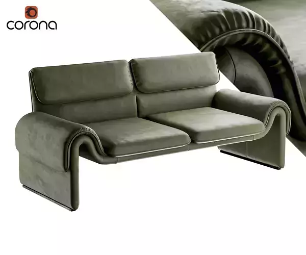 Leather sofa with bend armrests 3D model