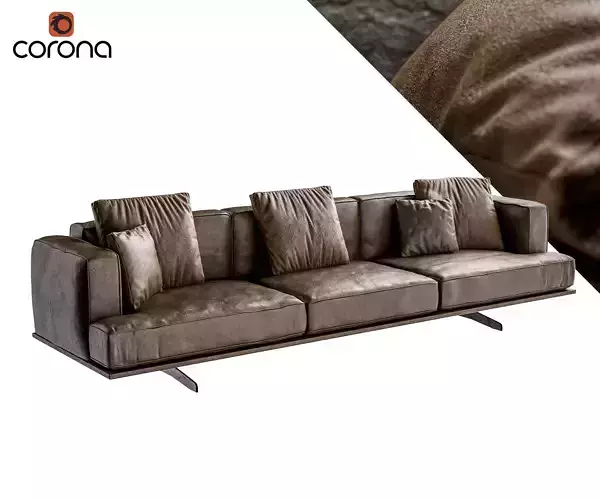 Leather industrial sofa with metal legs 3D model
