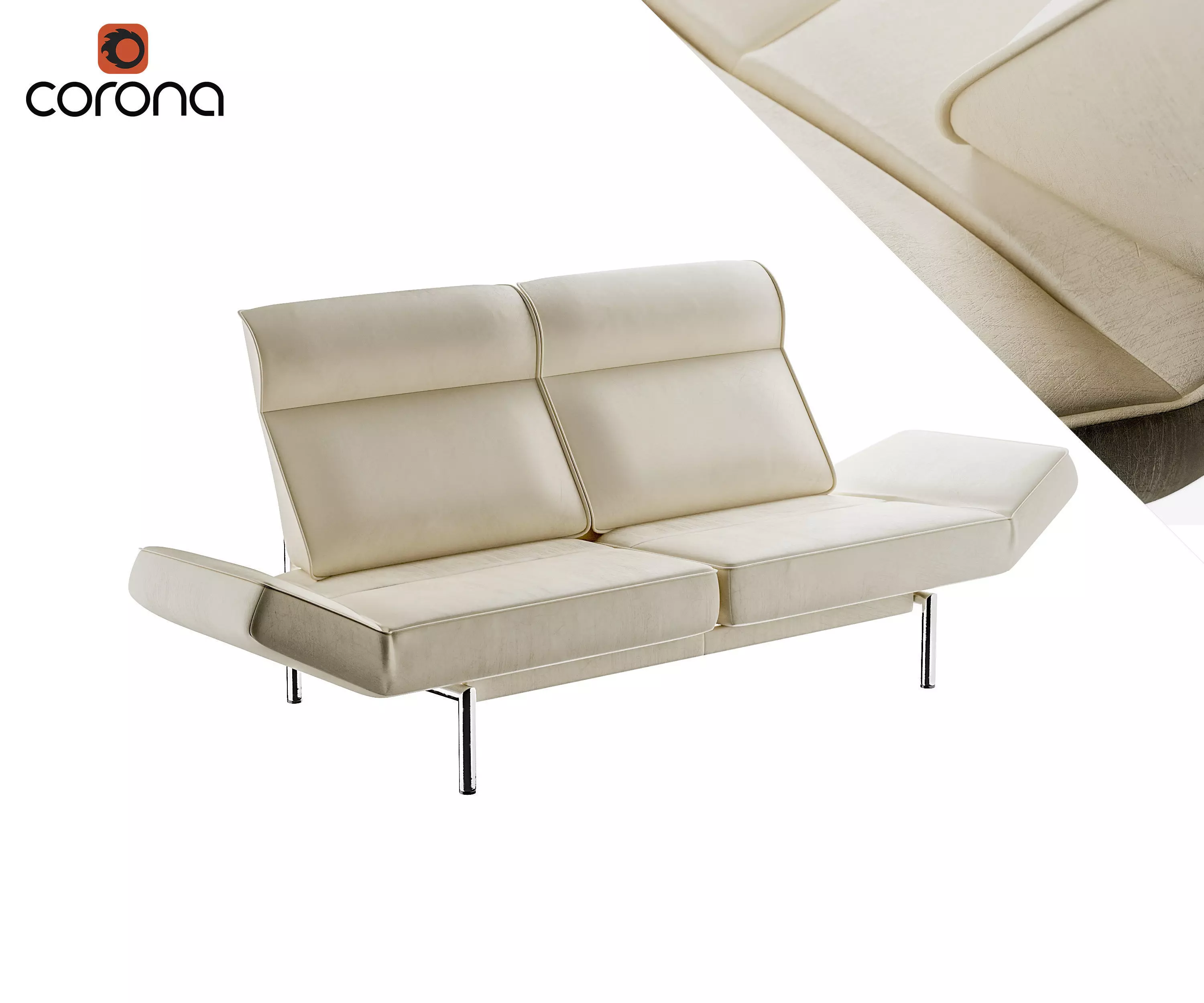 Leather sofa with movable armrests 3D model_0