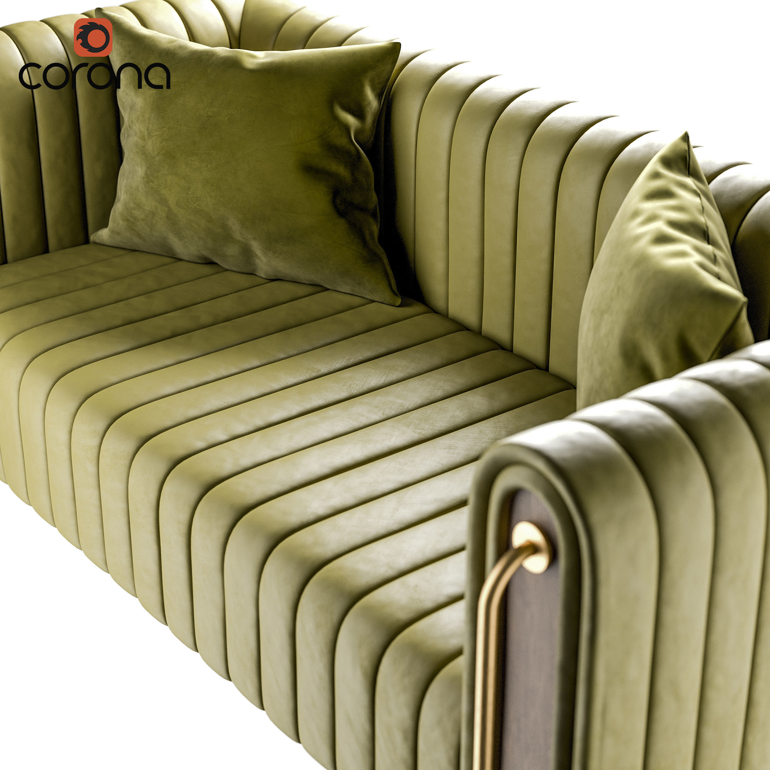 Retro ribbed sofa with metal and wood detail 3D model_2