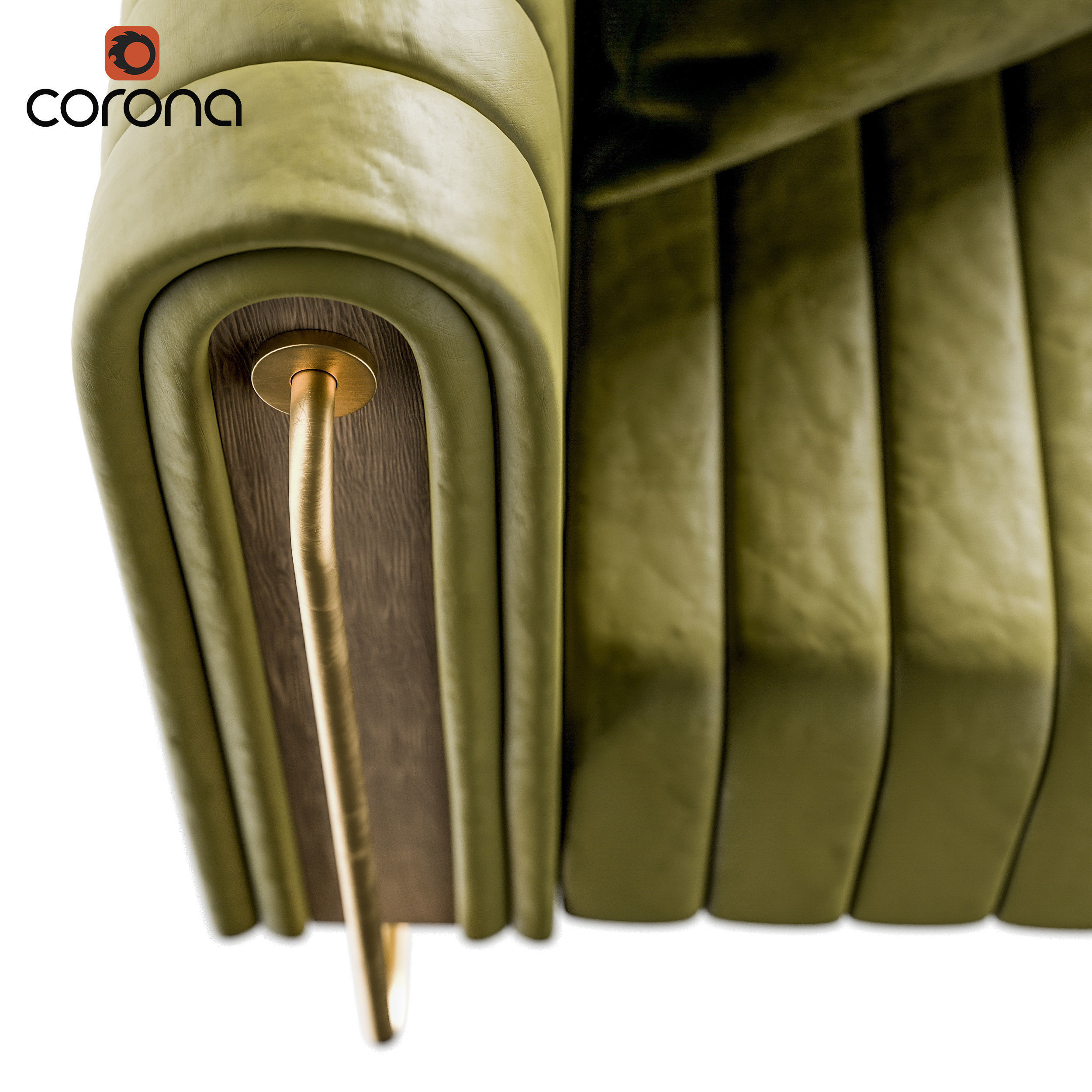 Retro ribbed sofa with metal and wood detail 3D model_3