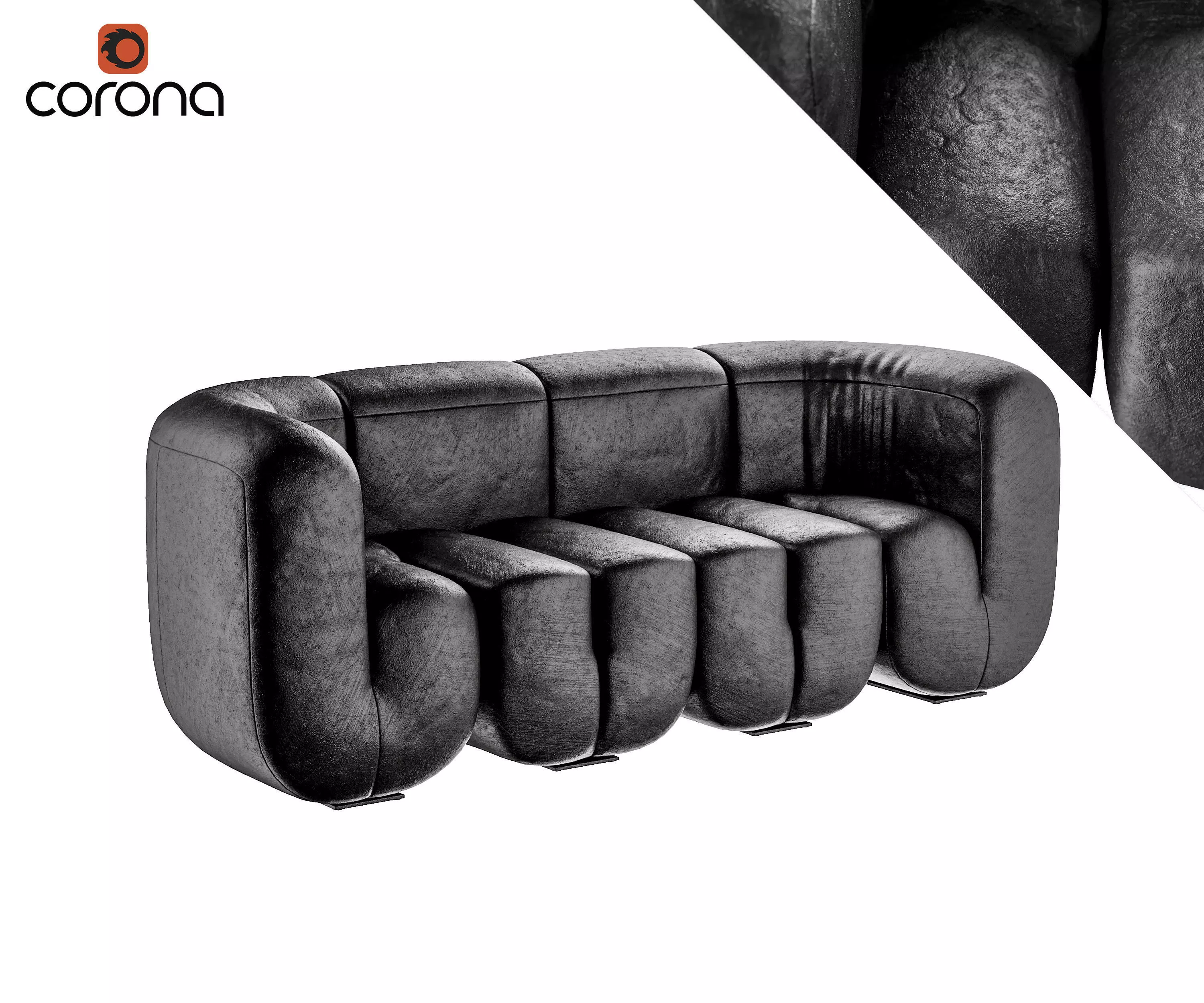 Organic bent leather sofa 3D model