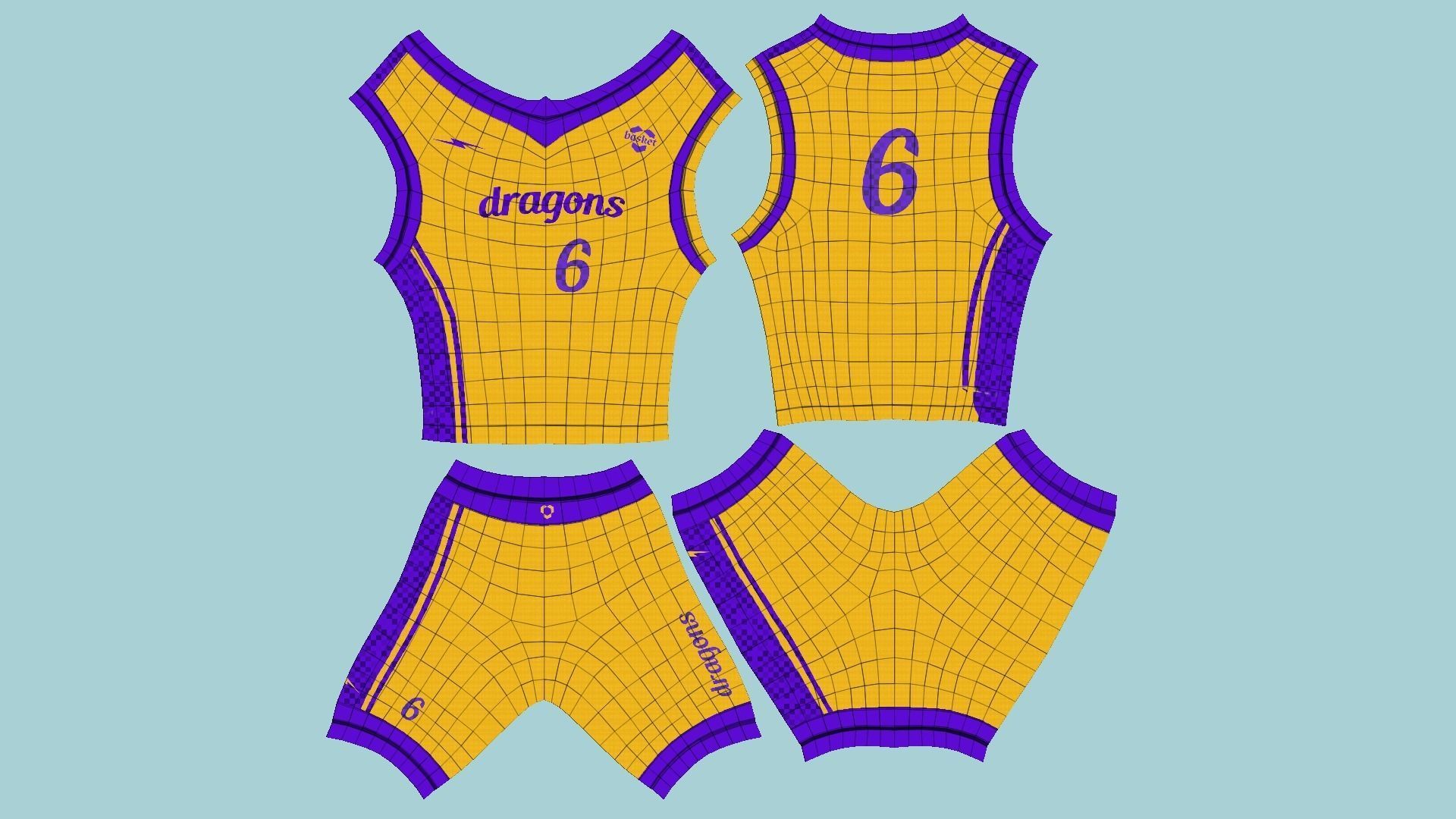Basketball Fantasy Team Dragons Uniform - Character Design Low-poly 3D model_7